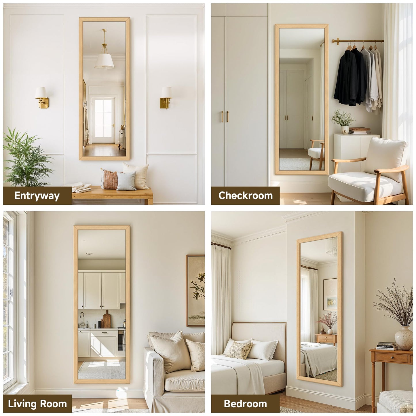 Delma Wall Full Length Mirror, Standing Mirror Full Body, Large Floor for Wall Door Bedroom Bathroom Living Room with Wooden Frame(with Stand,56x20)
