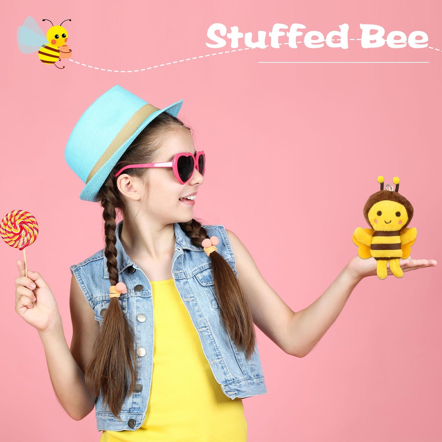 Puteraya 26 Pack 5 Inch Cute Bee Stuffed Animal Toys Soft Plush Bee Lifelike Plush Honeybee Keychain for Room Decoration Holiday Birthday Baby Shower Animal Theme Party Favors