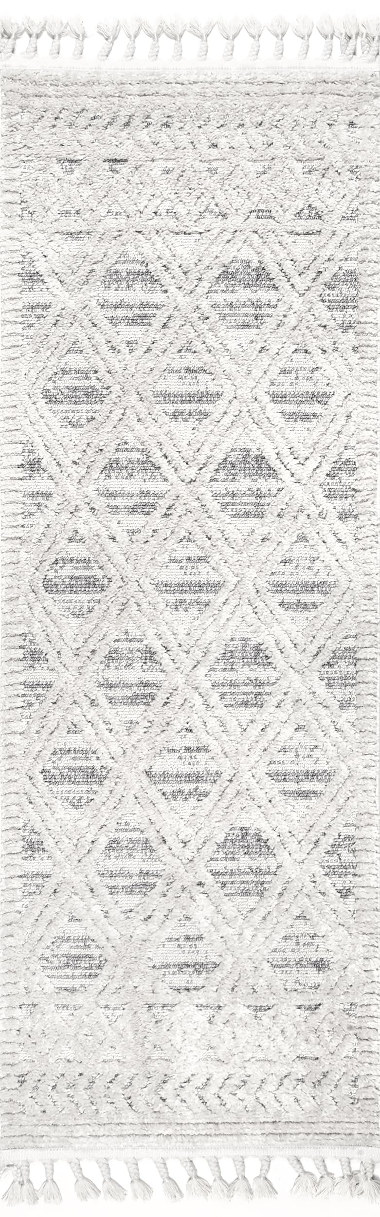 nuLOOM 2'6" x 8' Ansley Moroccan Tassel Area Rug, Light Grey, High-Low Textured Bohemian Design, Plush High Pile, Stain Resistant, For Bedroom, Living Room, Hallway, Entryway