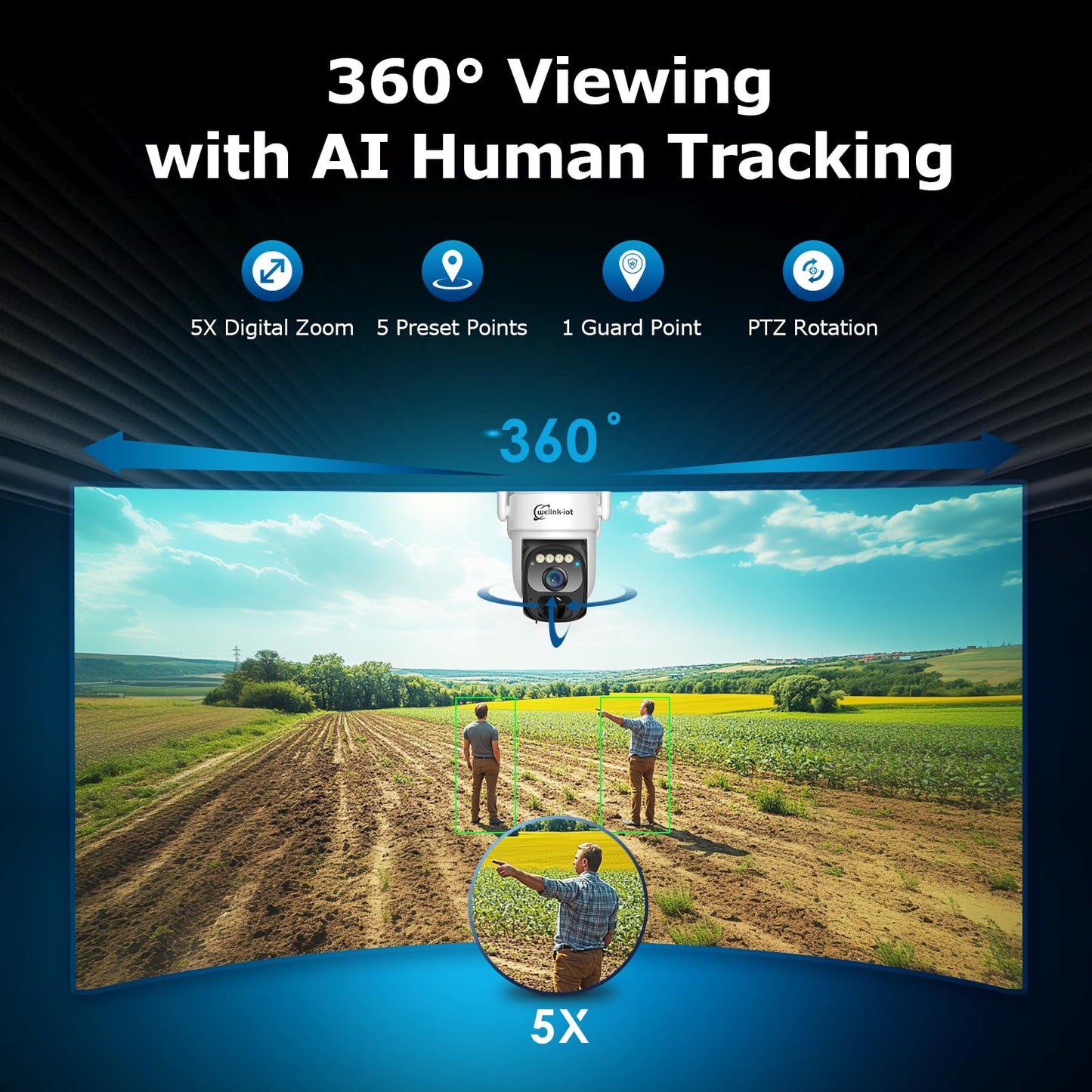 4G LTE Cellular Security Camera Outdoor Wireless with 360-Day Unlimited SIM Data, No WiFi Security Camera Solar Powered, Remote Monitoring, Motion Sensor, Human Tracking, 360° Viewing, Dual Storage