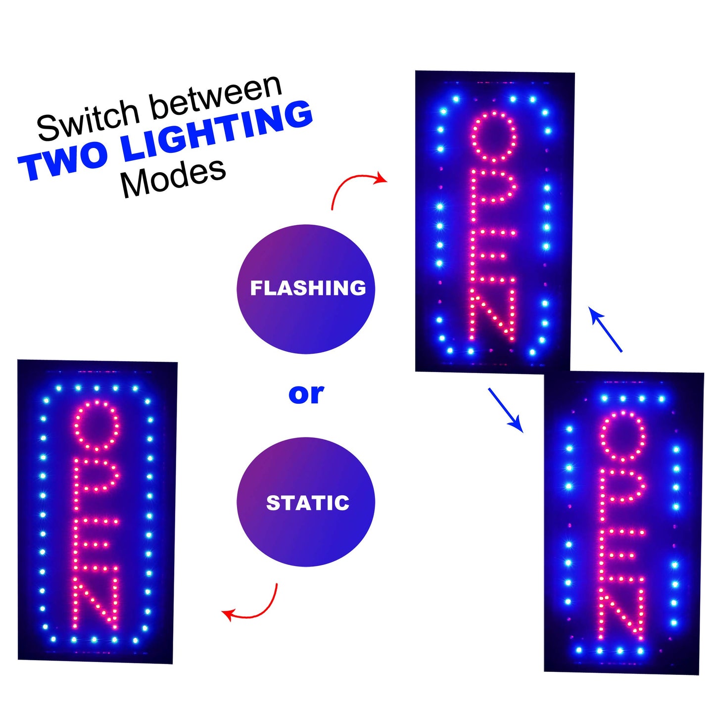 Ultima LED Neon Open Sign for Business: Vertical LED Sign with Flashing Mode for Stores - Includes Business Hours and Open & Closed Signs