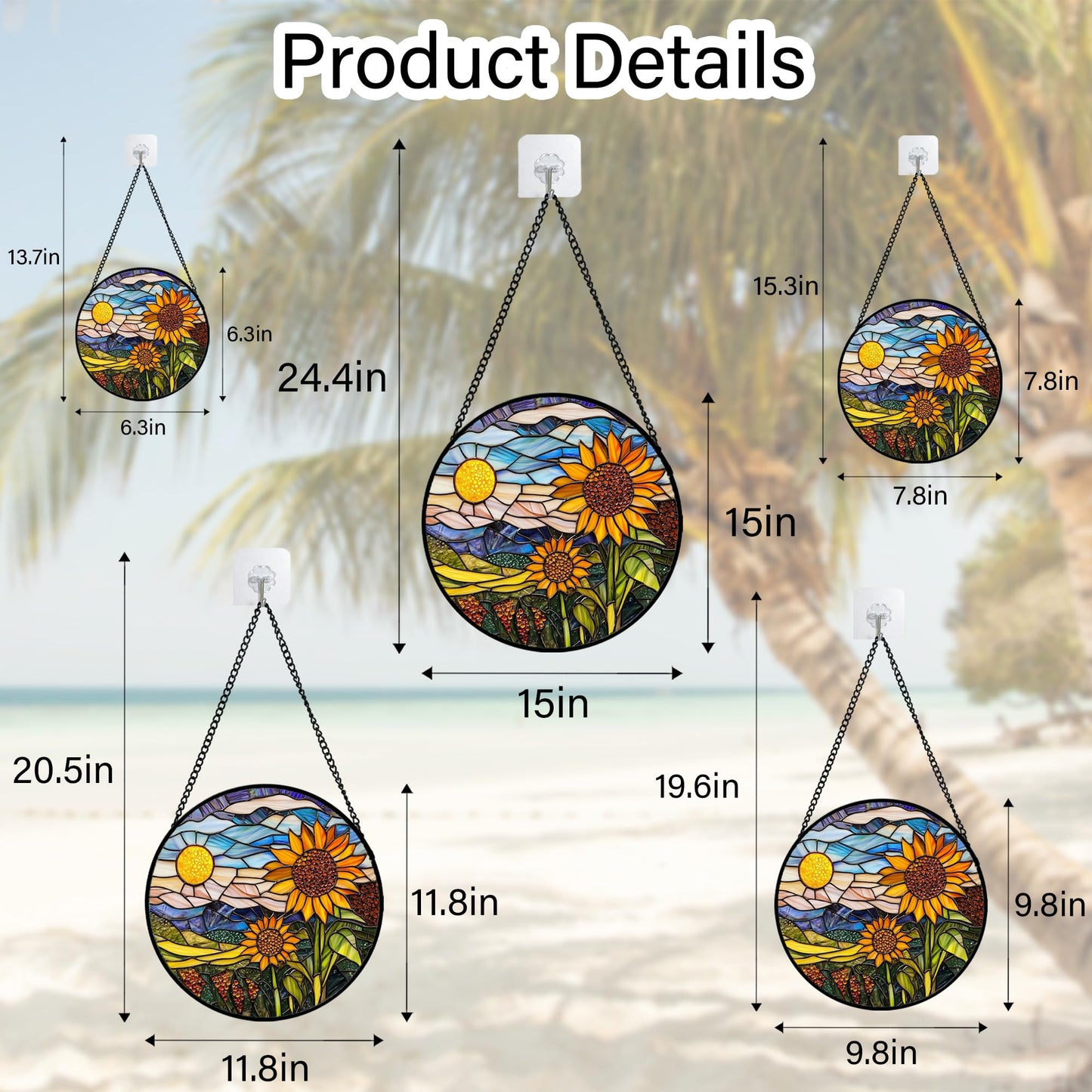 AMDERVEN Stained Glass Suncatcher, Sunflower Flowers Landscape Sun Catcher Plant Mountains Stain Glass Window Hanging Decoration Mother's Day Birthday Gifts for Women Men Mom Nana 7.8 in