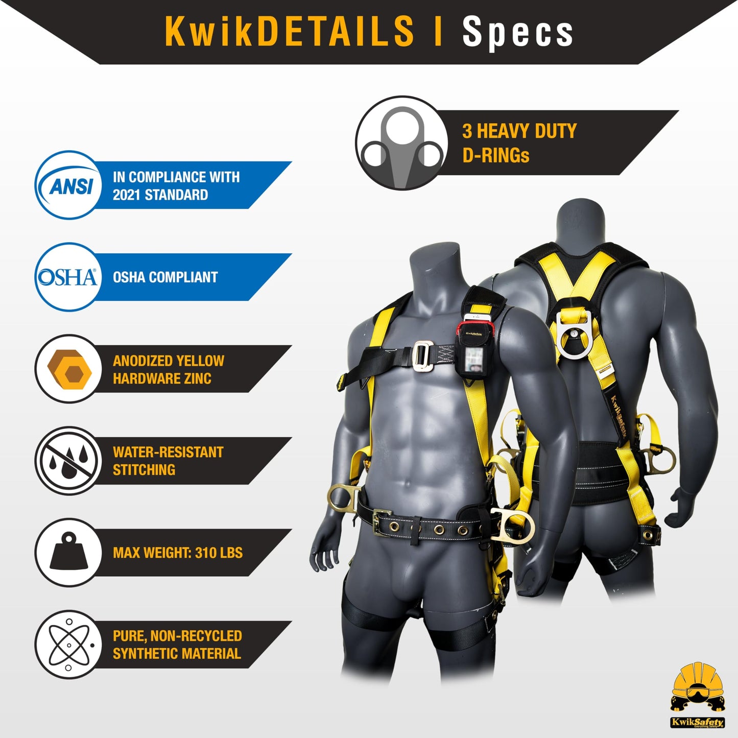 KwikSafety - Charlotte, NC - TYPHOON Safety Harness [CUSHIONED BACK & SHOULDER SUPPORT] ANSI OSHA Full Body Fall Protection Work Equipment Construction Tower Climbing Roofing Scissor Lift