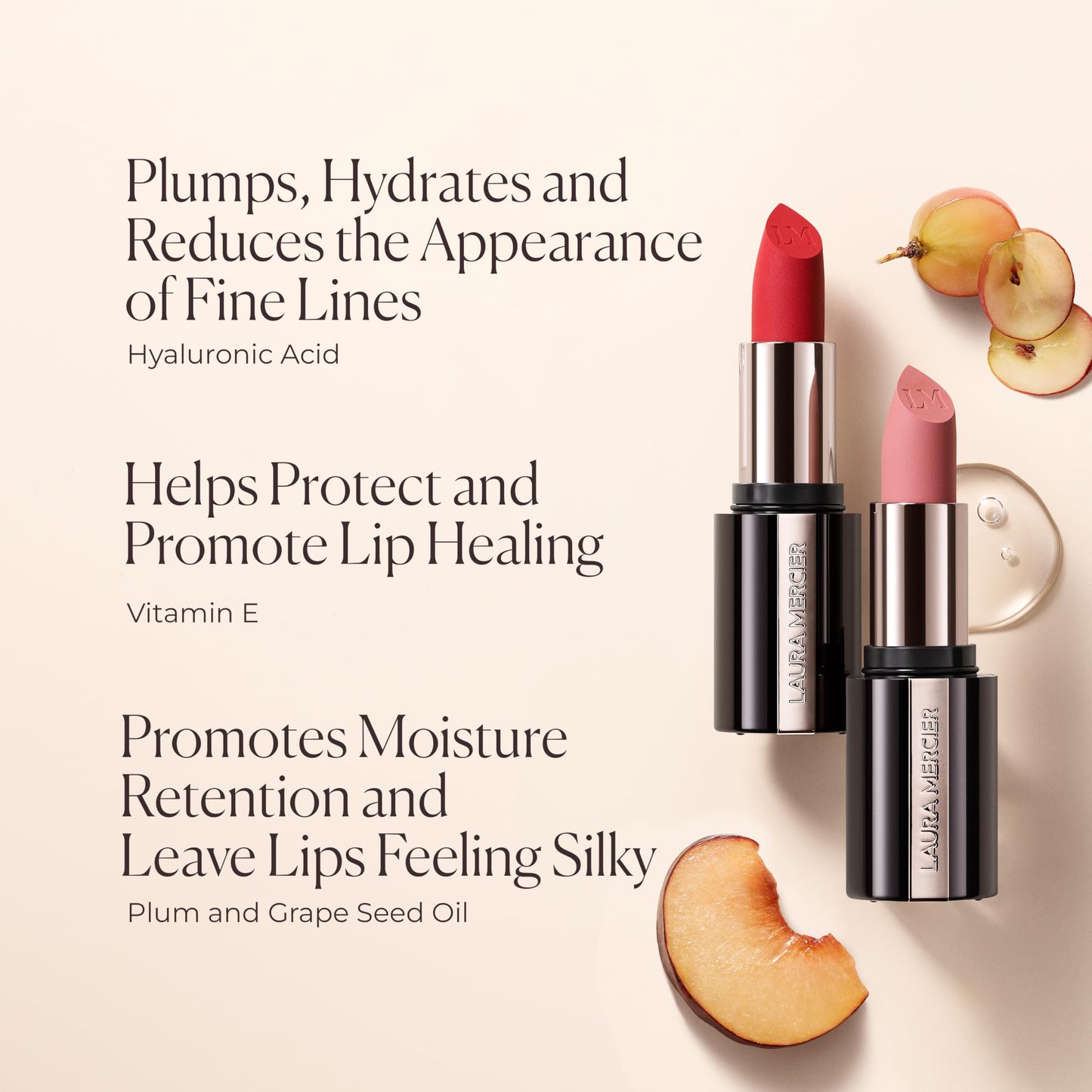 Laura Mercier Caviar Smoothing Matte Lipstick, 16HR Hydration, Long Lasting, High Impact Color, Smudge- & Transfer-Proof, With Hyaluronic Acid + Vitamin E, 136 Chantilly Lace - Pale muted peach beige
