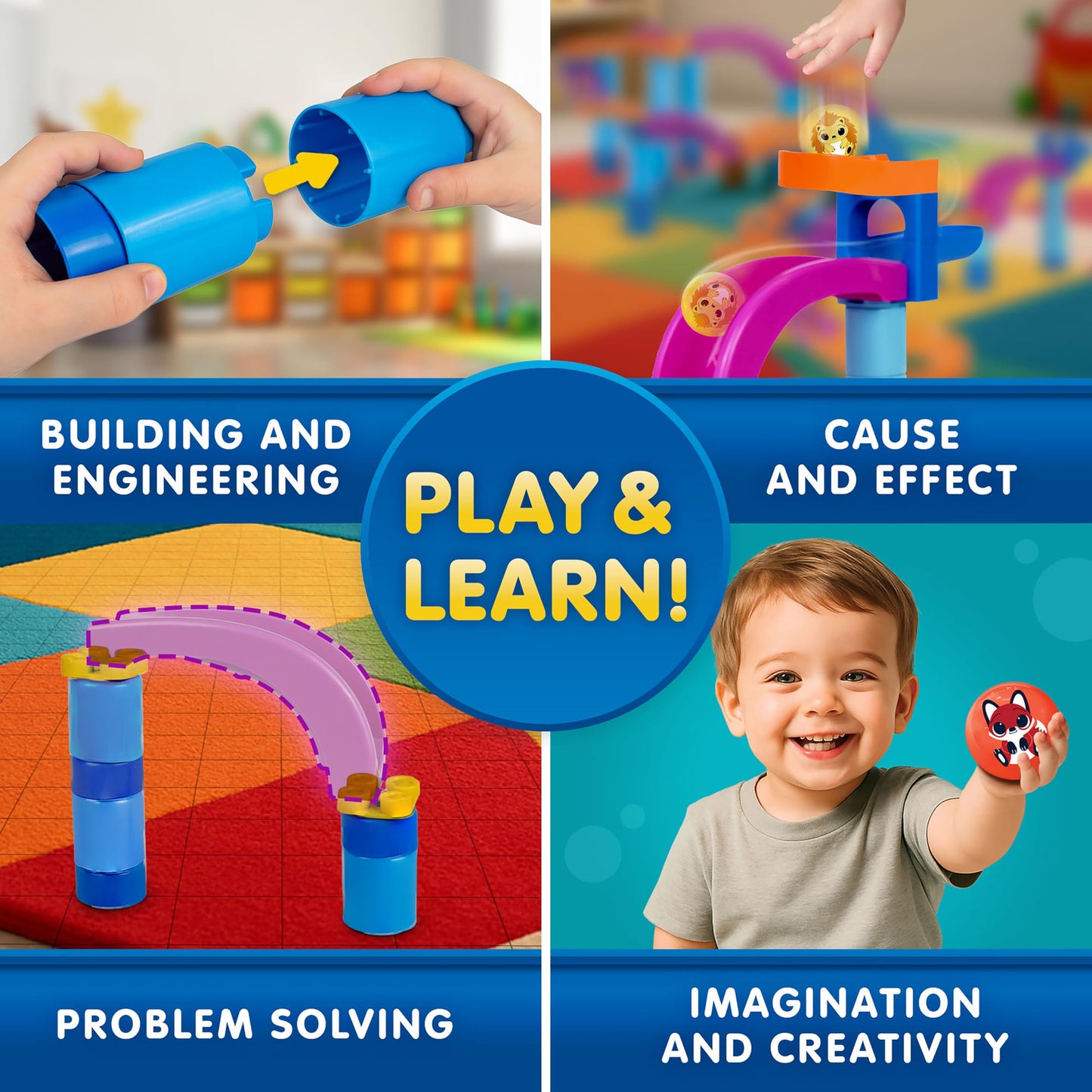 National Geographic Kids Junior Jumbo Marble Run – 35-Piece Ball Drop Toy with Kid-Safe Balls, Buildable Marble Run Maze for Toddlers & Preschoolers Ages 2+