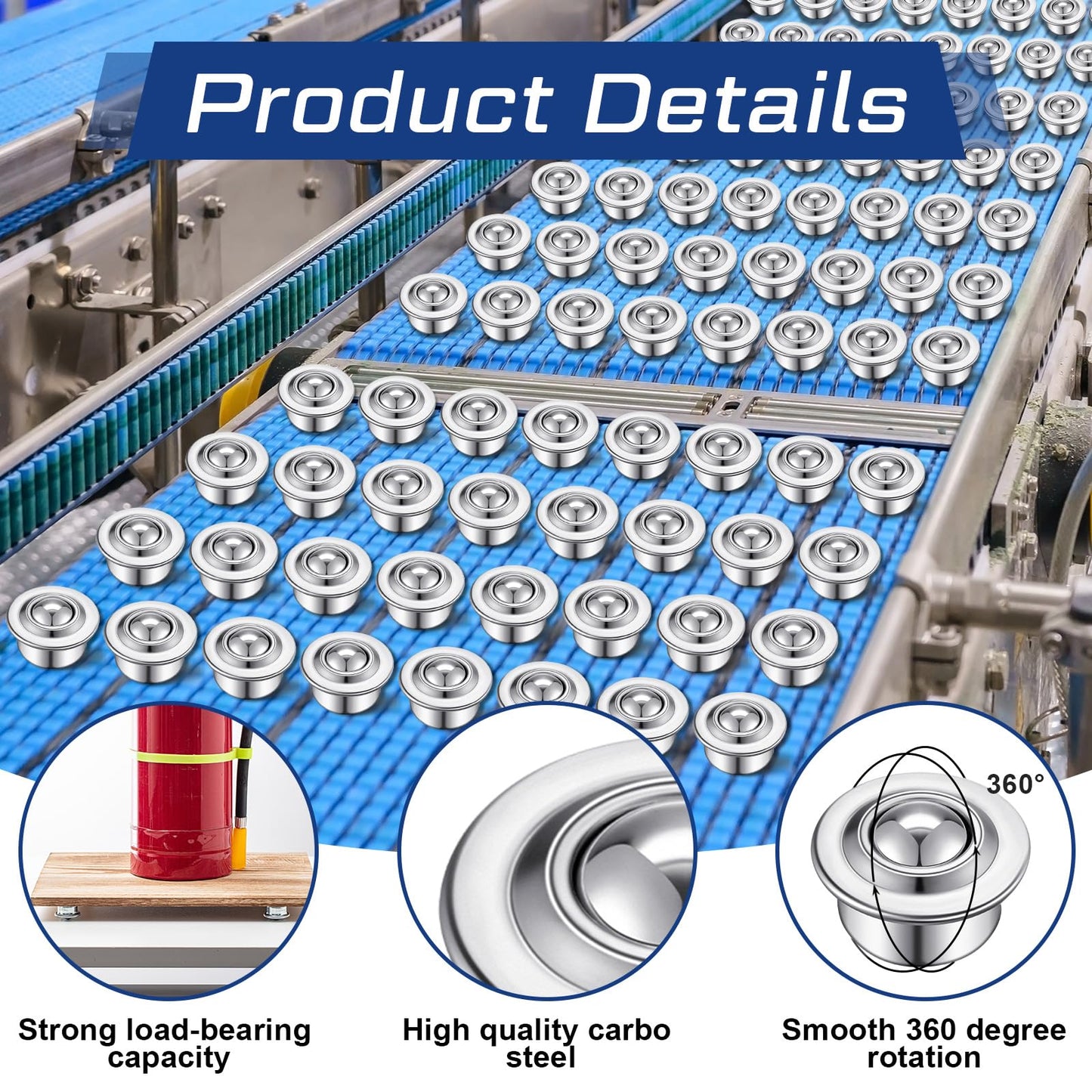 Gisafai 80 Pcs 5/8" Roller Ball Transfer Bearing Ball Transfer Bearing Casters Carbon Steel 360 Rotation for Conveyor Roller Stand Table, Load 44lbs