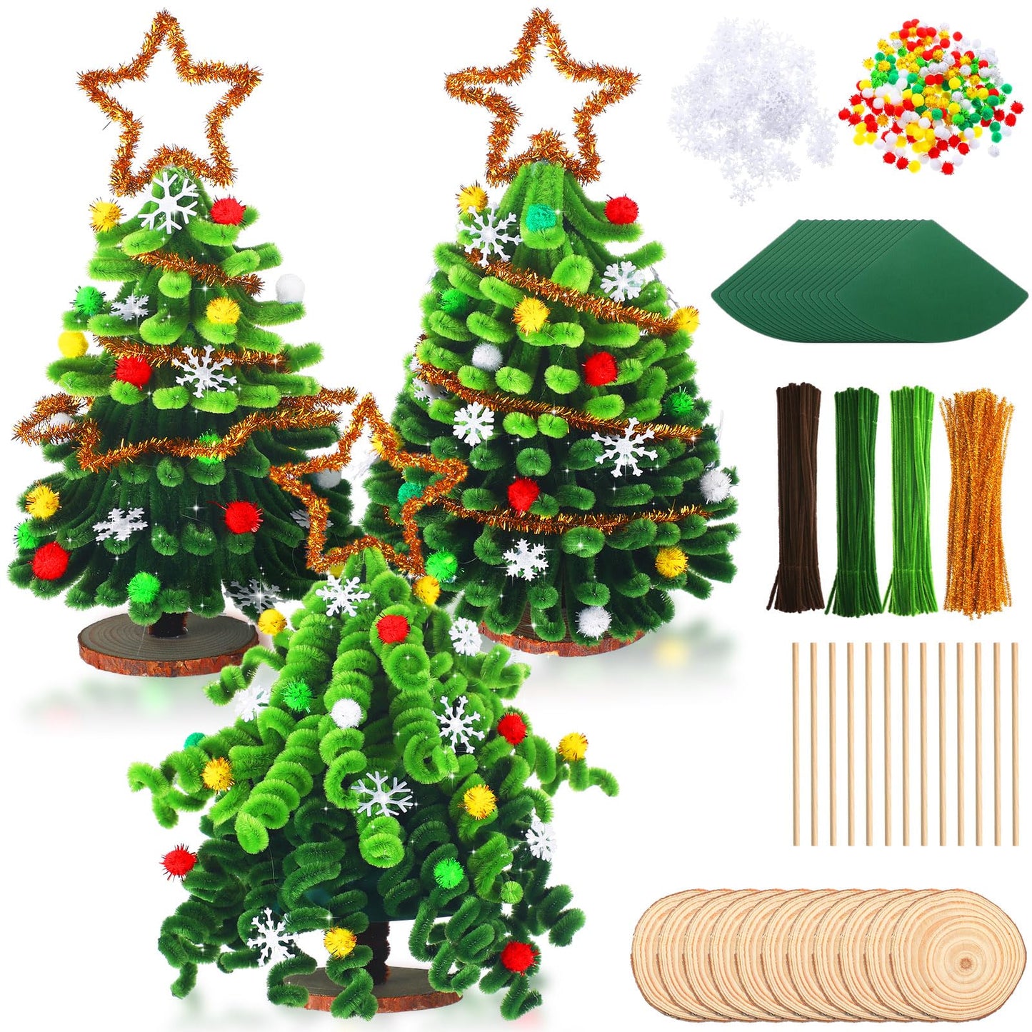 Soulchen 30 Kit DIY Christmas Tree Craft Pipe Cleaners Craft Christmas Colors Chenille Stems Supplies Easy Make Xmas Tree Ornaments Accessories for Holidays Gift School Project