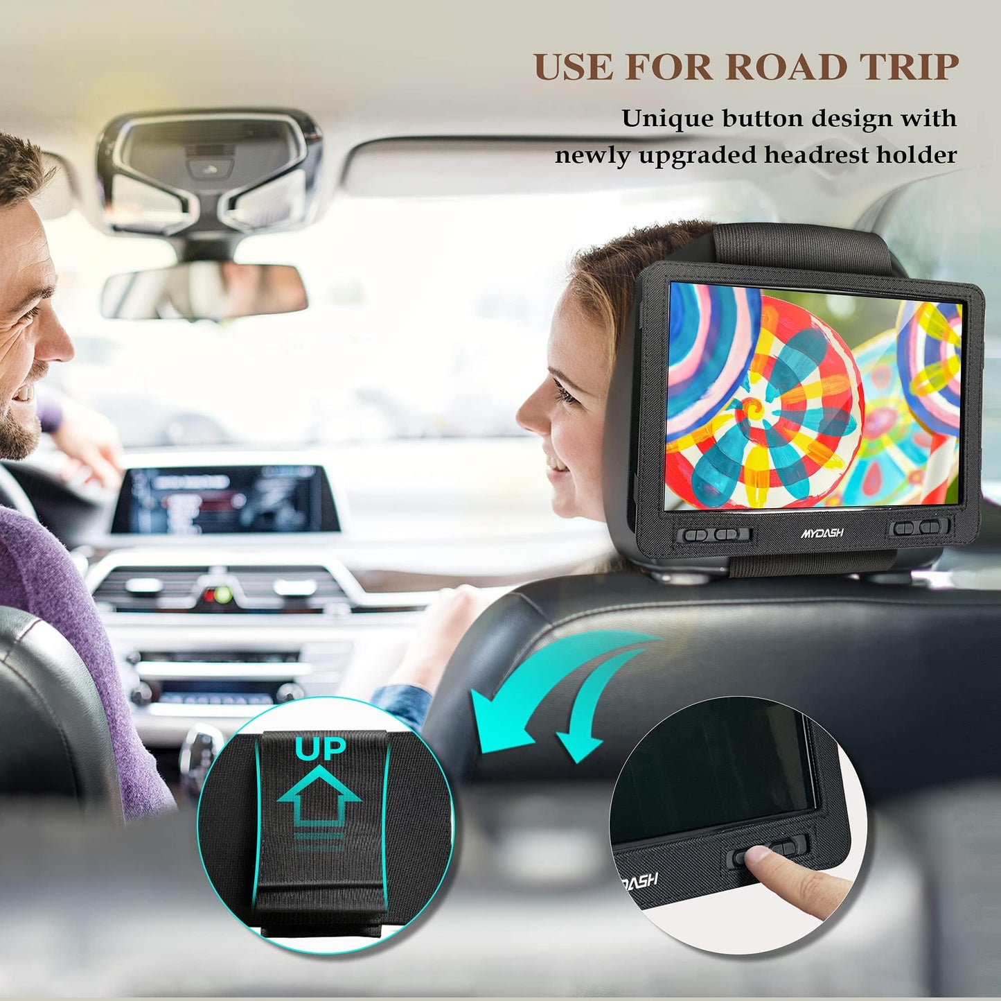 14.9" Portable DVD Player with 12.5" Large HD Swivel Screen, 6 Hours Rechargeable Battery, Exclusive Button Design, Car Headrest Mount Provided, High Volume Speaker, Support CD/DVD/SD Card/USB