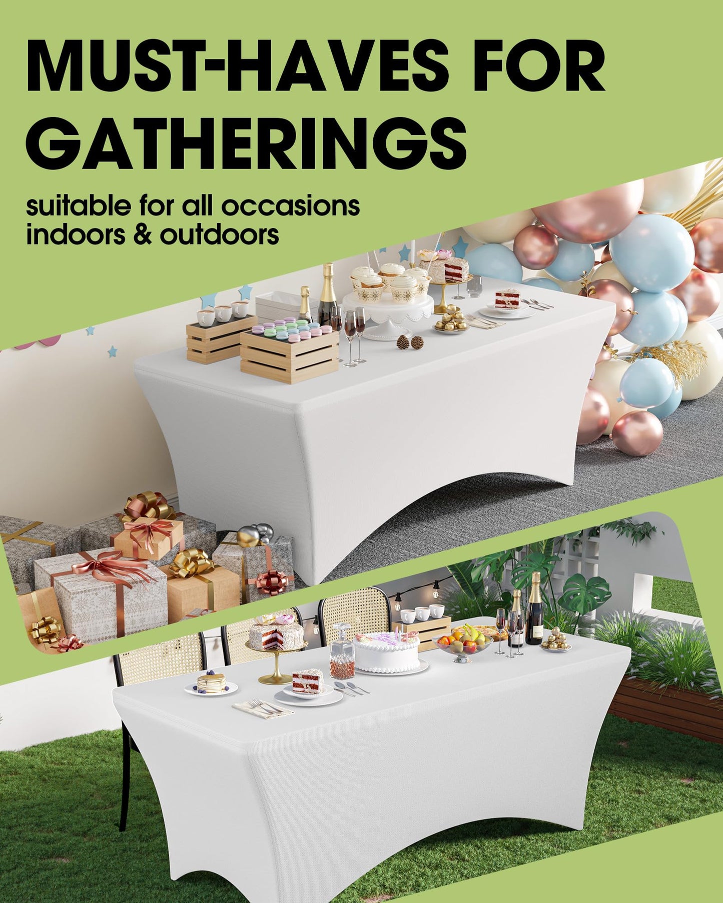 Pureegg Spandex Tablecloth 6ft - 6 Pack, Fitted and Stretch Table Cover for Rectangle Tables, Wrinkle-Resistant and Secure Fabric for Outdoor, Picnic, Party, Wedding, Banquet and Birthday, White