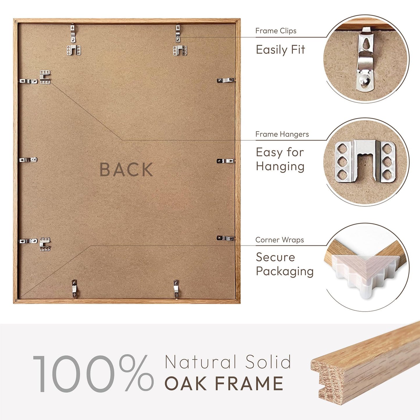 wallwisy 18x24 Poster Frame, Solid Oak 18x24 Poster Frames Matted to 16x20, 24x18 Natural Wooden Frame Horizontal or Vertical Wall Mounting, Set of 1