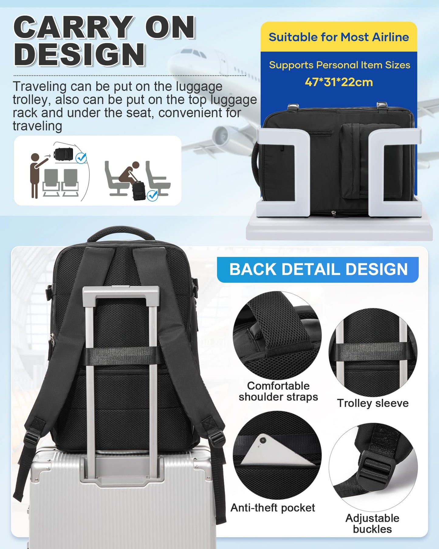 VGCUB Vacuum Backpack Travel with Pump Vacpack System Storage Carry on Work Laptop Business Waterproof College Compression Personal Item Daypack Backpacks for Women Men Black