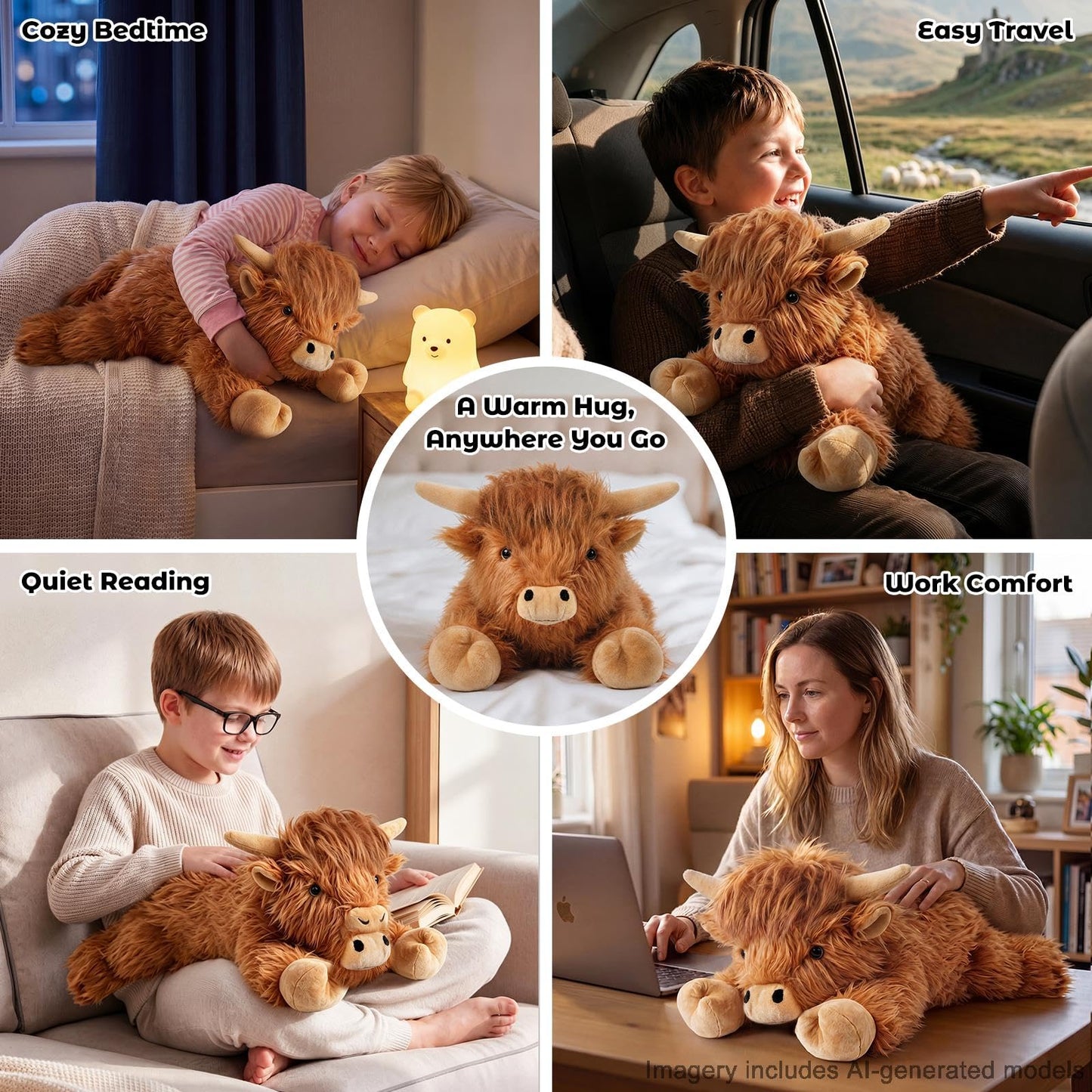 22" & 4.5 lbs Highland Cow Weighted Stuffed Animal for Anxiety, Cuddly & Soft Kids' Plush Toy Pillows for Companion, Large Plushies with Removable Ceramsite Bag, Gifts for Adults, Kids, Boys and Girl