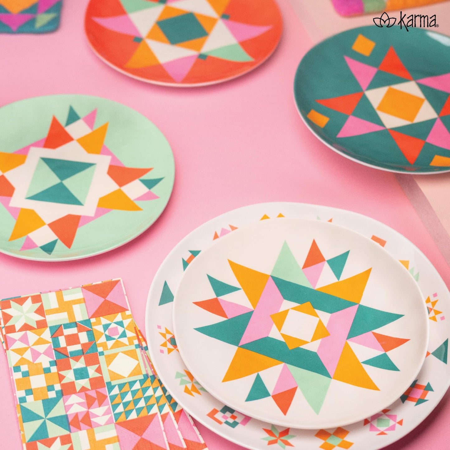 Karma, 8.75 inches Melamine Salad Plates Set of 4, Reusable Dishwasher Safe Plates for Outdoor and Indoor, Oranges