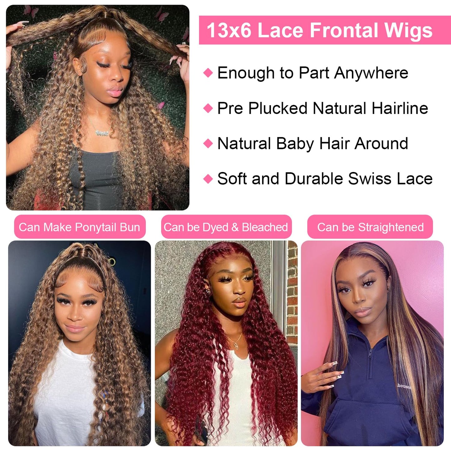 ZZMDS 26 Inch 13x6 Highlight Ombre Deep Wave Lace Front Wigs Human Hair Pre Plucked #4/27 Colored Glueless Wigs Water Wave Honey Blonde Curly Lace Frontal Wigs Human Hair for Women with Baby Hair