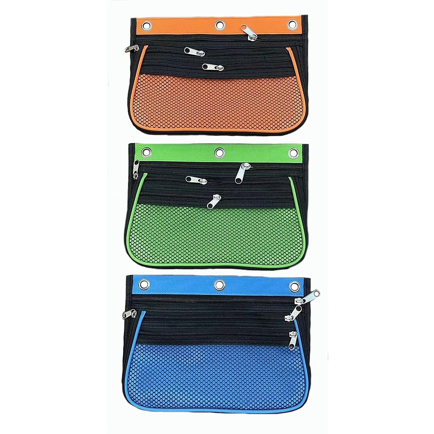 Charles Leonard Expandable 3-Pocket Binder Pencil Pouch, Expands to 2.25", 10.25" W x 7.25" H x 2.5" D, Assorted Colors, 24 Per Pack (76365-ST)