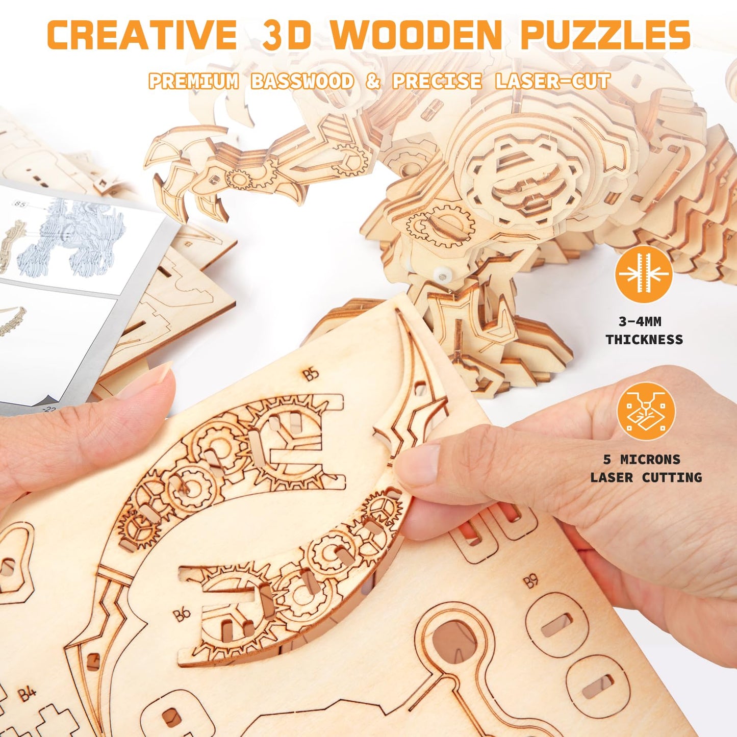 3D Wooden Puzzles for Adults, Building Sets Walking and Roaring Dragon Wooden Model Kit - DIY Mechanical Dragon Puzzle Gifts for Adults, Gifts for Men with Lifelike Walk