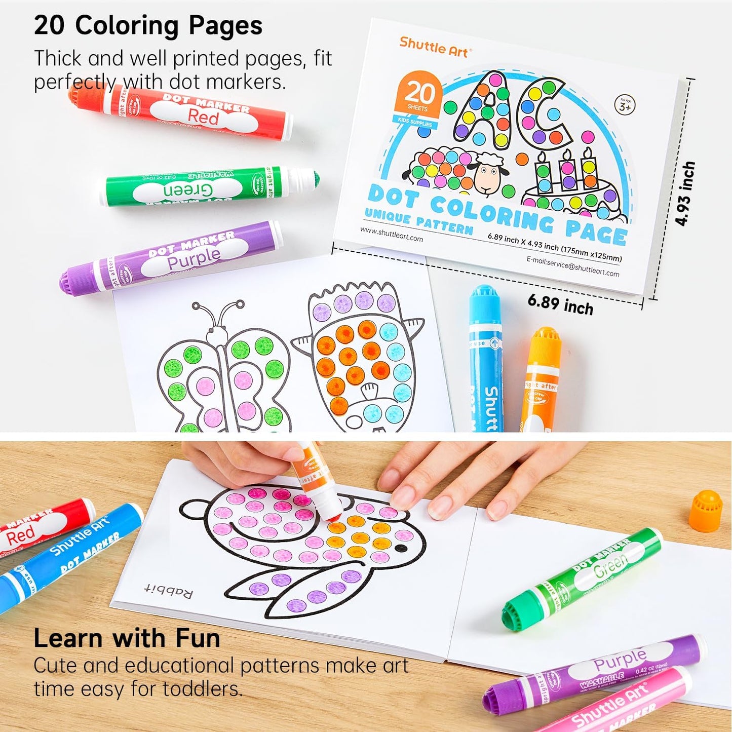 Shuttle Art Dot Markers, 36 Colors WashableDot Art Markers with Free Activity Book, Fun Art Supplies for Kids Toddlers and Preschoolers, Non Toxic Water-Based Paint Daubers