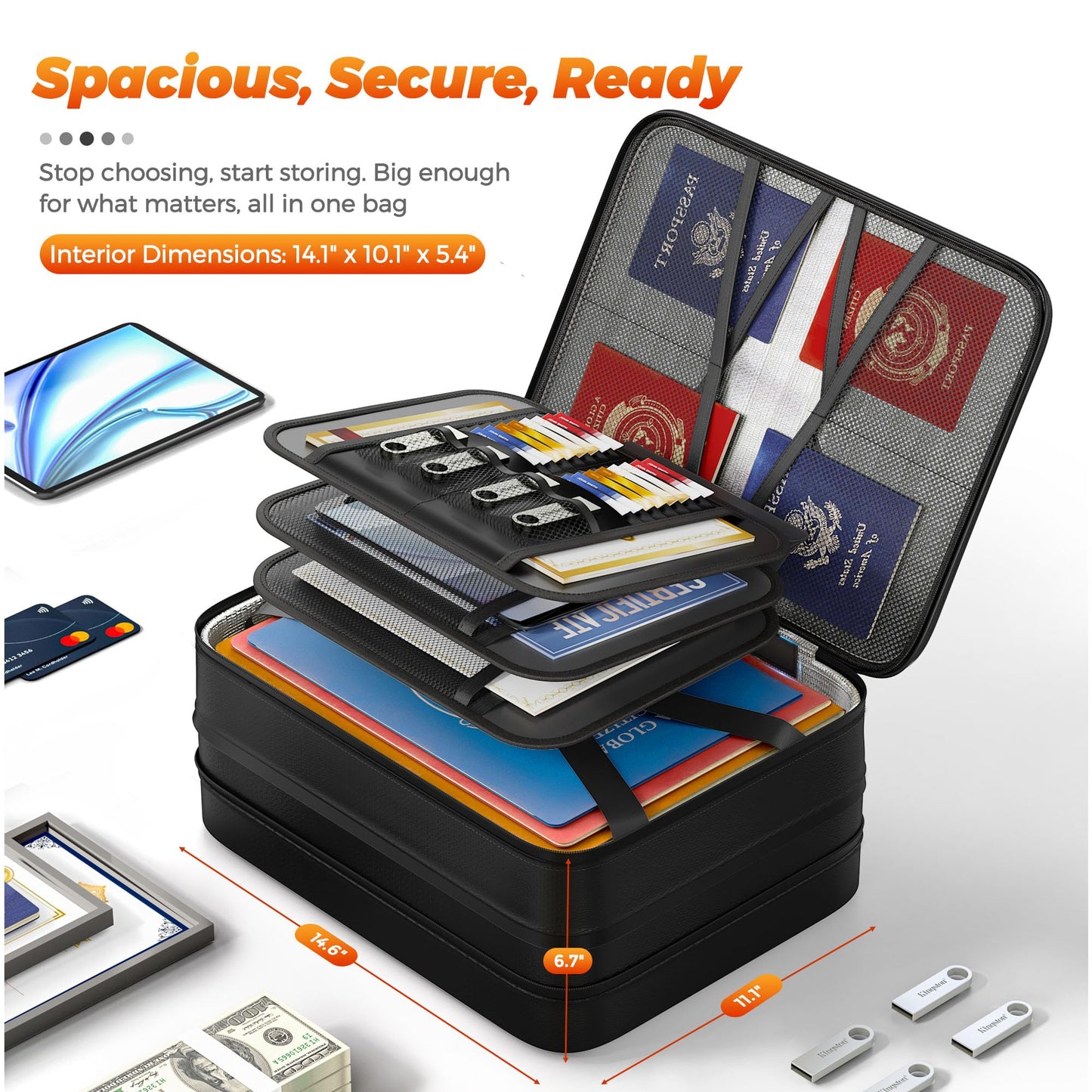 Nacial 5200℉ Fireproof Document Box with Lock, Expandable Document Organizer, Heat Insulated Fireproof Waterproof Box for File Storage, ﻿Portable Sturdy Handle for Important Documents Home Travel