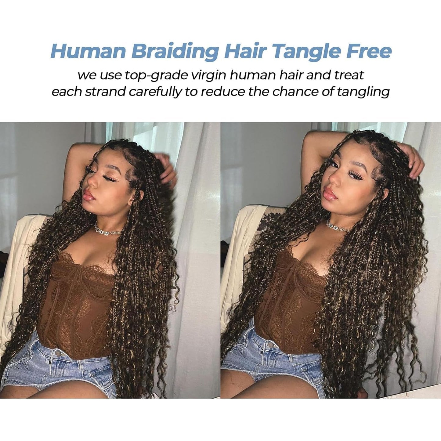 Human Braiding Hair for Boho Braids 26 Inch 2 Bundles 100g Boho Hair for Braiding Water Wave Bulk Human Boho Hair for Braiding 12A Human Hair for Boho Knotless Braids (P4,26inch)