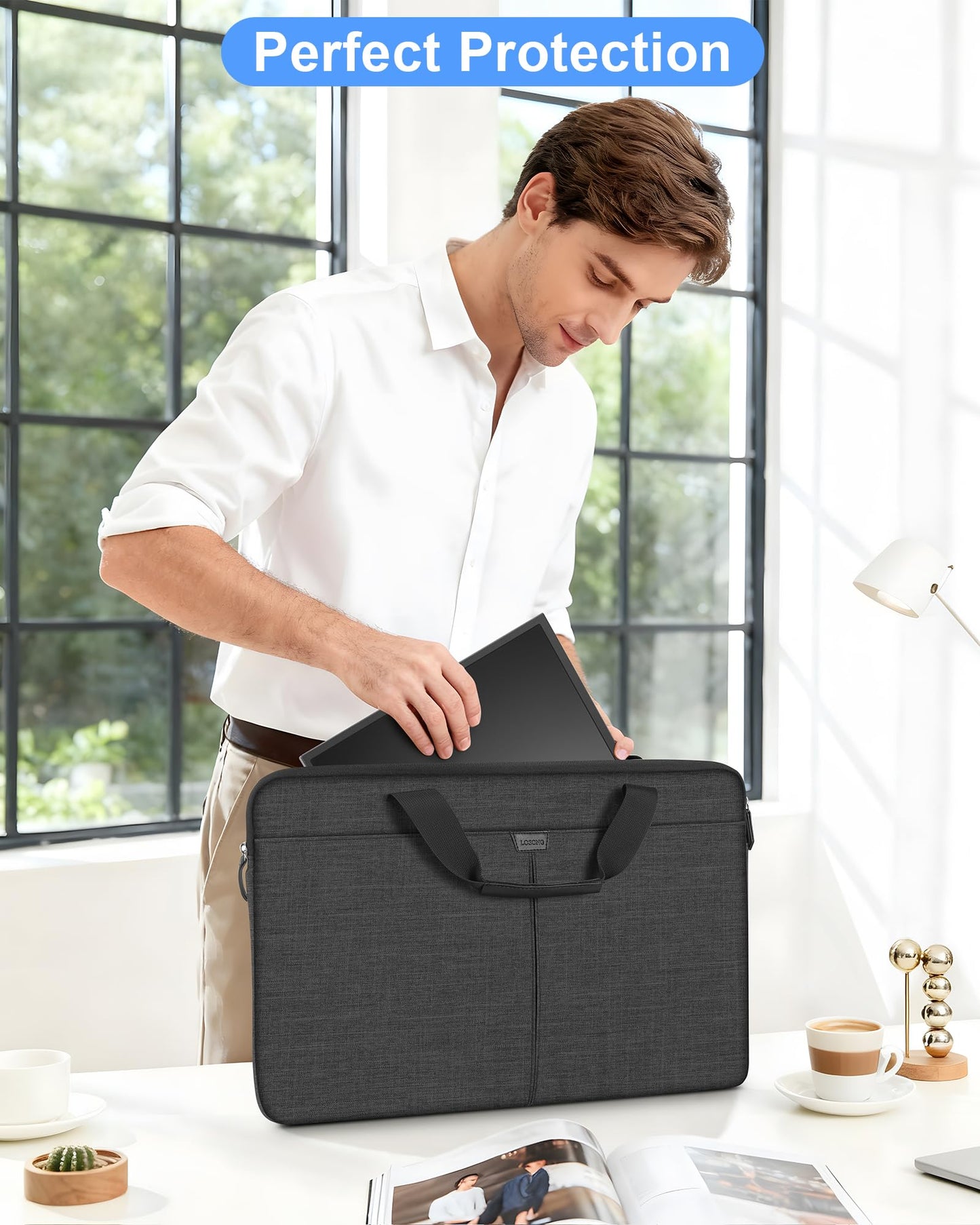 24 Inch Portable Monitor Case, 23.8-24 inch Laptop Protective Carrying Cover with PU Handle, Large Accessory Pocket and Water Resistant for Travel Monitor Bag Display Screen Sleeve, Black