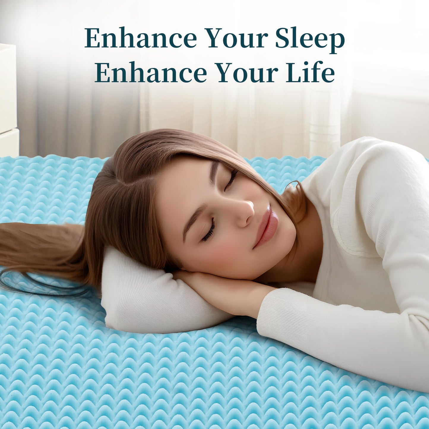 Zyerch 2 Inch Memory Foam Mattress Topper Twin XL, Egg Crate Twin XL Mattress Topper with Cooling Gel, Pressure Relief Plush Feel Breathable Bed Toppers for Bedroom, College, Dorm, RV
