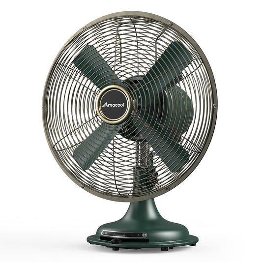 AMACOOL Oscillating Vintage Fan, All Metal 8" Retro Table Top Fan, Adjustable Head Tilt, Quiet 3 Speeds Plug-In Desk Fan for Bedroom Home Office & Kitchen
