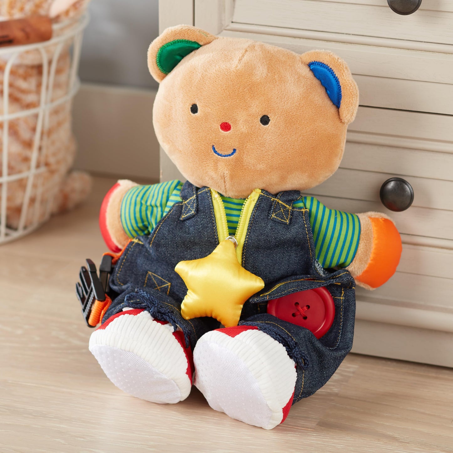 Melissa & Doug K's Kids - Teddy Wear Stuffed Bear Educational ToyPlush Bear Zipper and Button Learning Toy for Toddlers