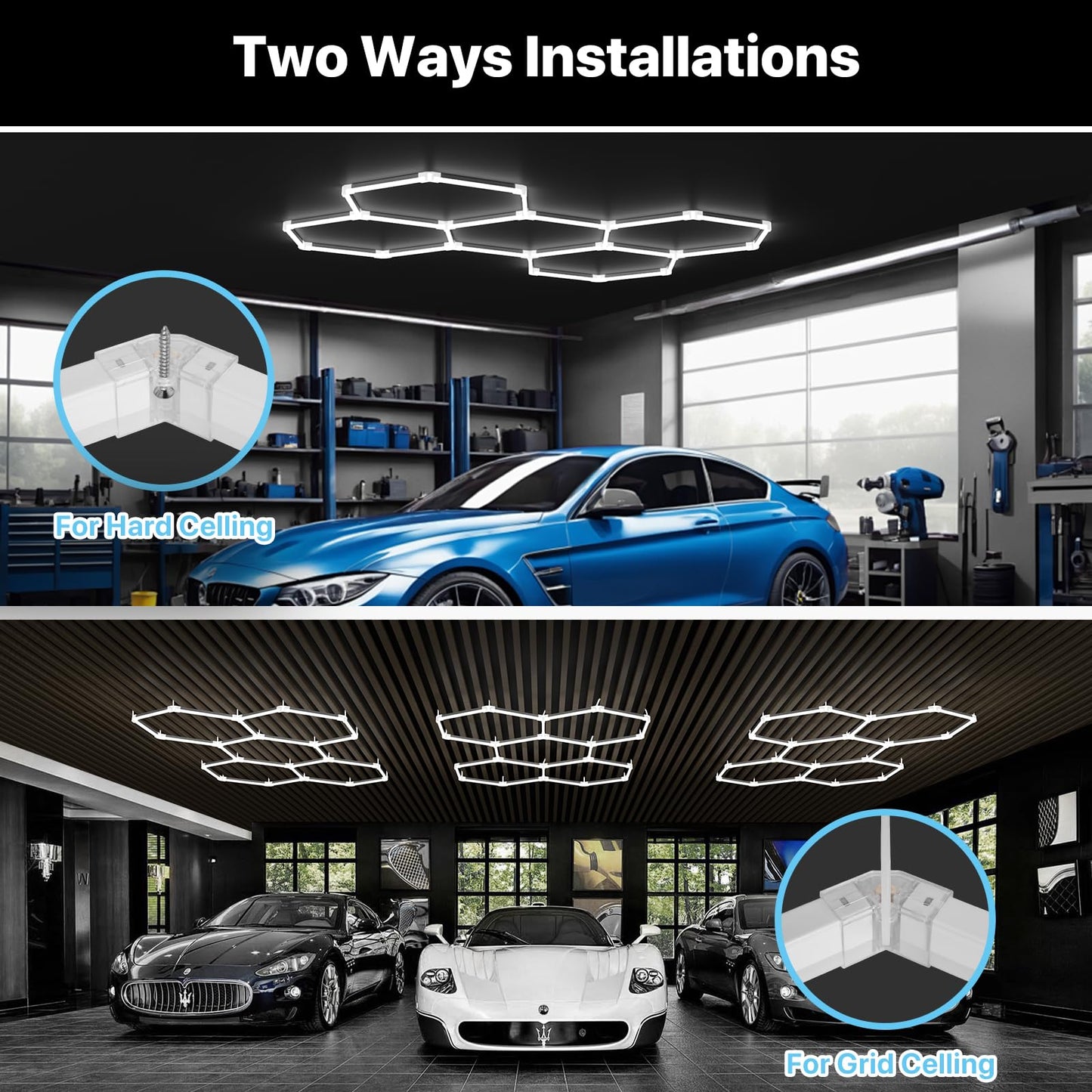 HYPERLITE Gen 2 Hexagon LED Lights: 168W 16800LM 5 Grids DIY Hexagon Led Lights, 6500K Ultra Bright, Easy Install, Durable Design for Garage, Shop, Basement, Barber, Homegym