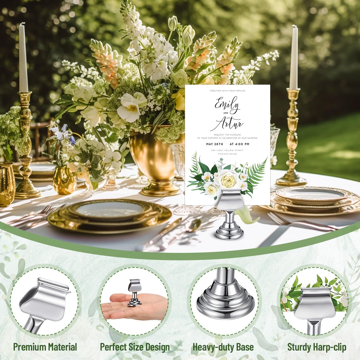 Kathfly 24 Pcs Wedding Table Number Holders 1.7 Inch Metal Silver Mini Place Card Holders Bulk Harp-clip Table Sign Stands Card Holder Display Picture Memo Notes Menu for Restaurants Birthday Decor