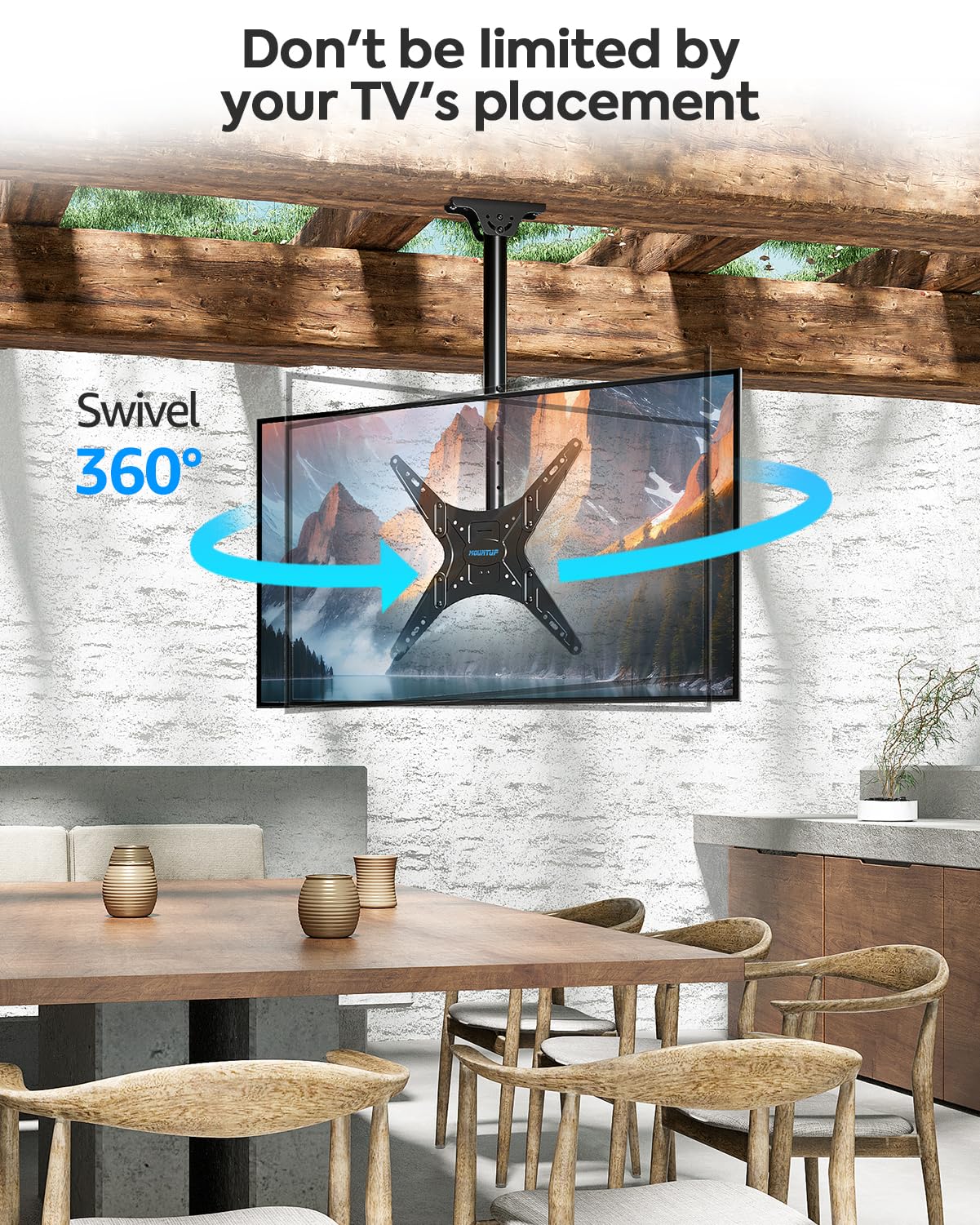 MOUNTUP Ceiling TV Mount for Most 24''- 65'' TVs, Hanging TV Ceiling Mount for 32 43 50 55 60 65 inch Screen, Full Motion Height Adjustable Bracket, Holds up to 99lbs, Max VESA 400x400mm, MU0039