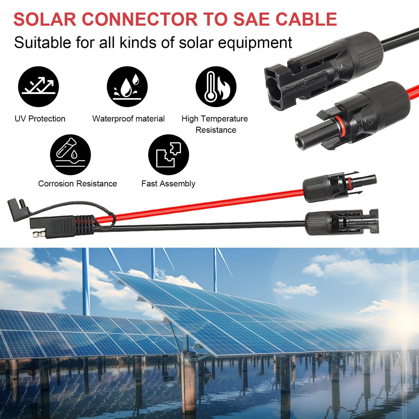 MOOKEERF Solar Panel to SAE Adapter Cable - 20FT 10AWG Solar Extension Cable for RV Solar Panel Caravan Battery Charger Kit with SAE Polarity Reverse Adapter
