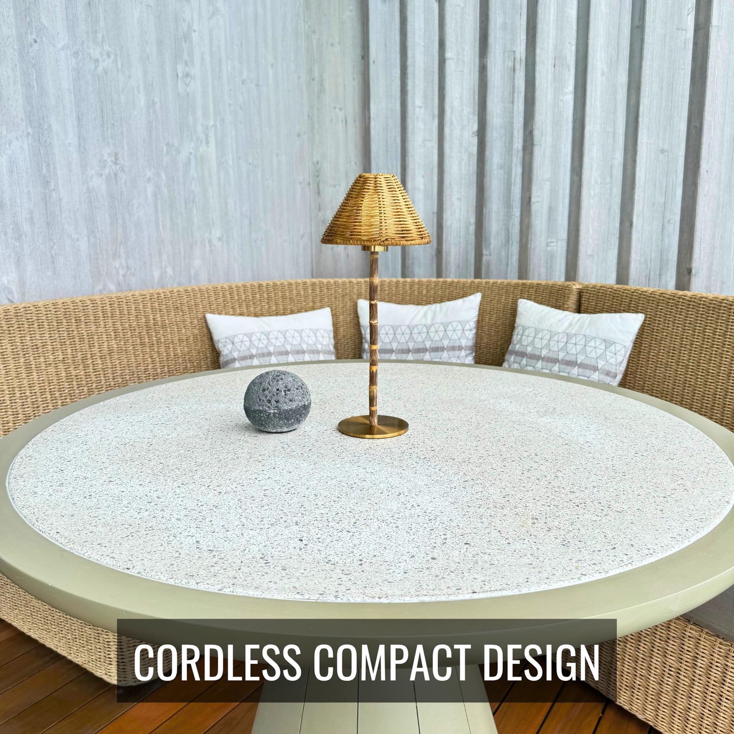 LUXELYKOS Bamboo Cordless LED Table Lamp – Rechargeable 24-Hour Battery, Dimmable Warm Light, 15" Portable Wireless Lamp with Remote for Indoor/Outdoor Use, Home, Patio, Restaurant – Natural Rattan