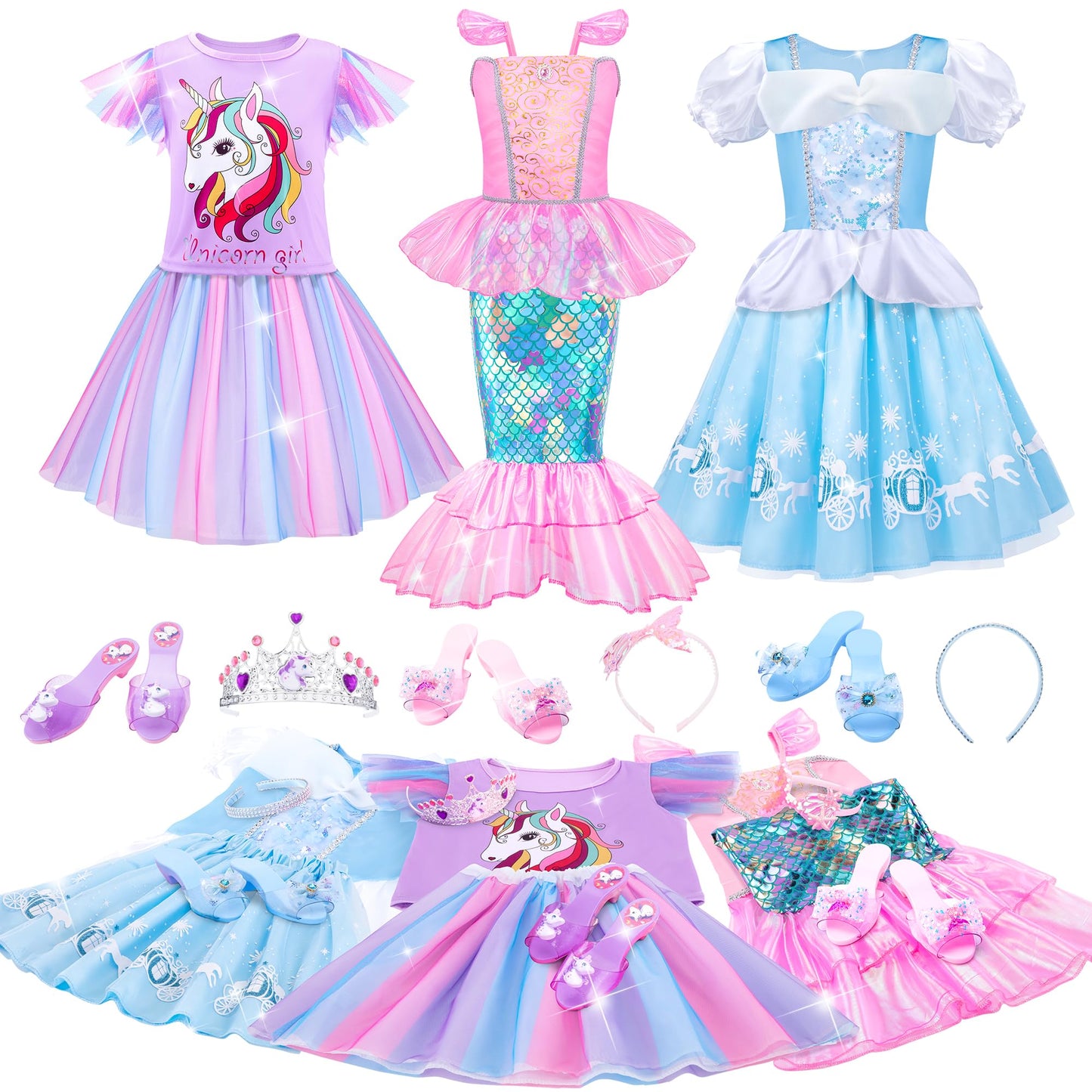 Meland Princess Dress Up for Girls - Dress Up Clothes for Toddler with Princess Shoes, Toys Gifts for Girls 3 4 5 6 Years Old