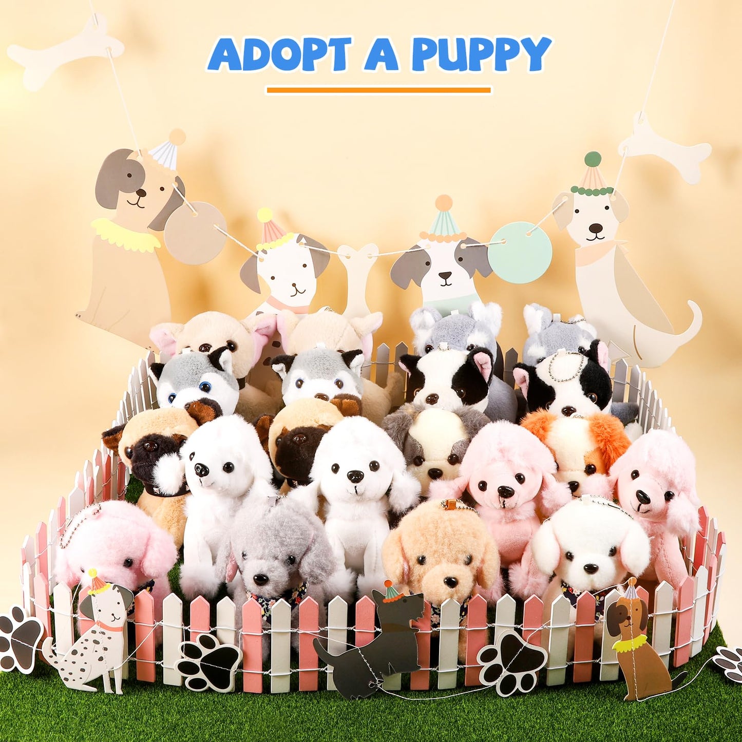 Niceup 20Pcs 4.5in Mini Stuffed Dogs Small Plush Animals for Kids Non-Candy Easter Basket Stuffers Bulk Adopt a Puppy Pet Adoption Pawty Paw Pup Plush Dog Class Toy for Birthday Party Favors Gifts