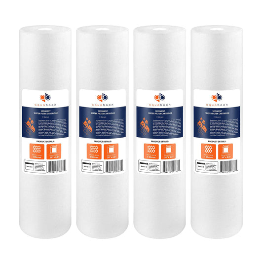Aquaboon 1 Micron 20 x 4.5 Sediment Water Filter Replacement Cartridge | Whole House Sediment Filtration | Compatible with AP810-2, SDC-45-2005, FPMB5-20, P5-20, FP25B, 155358-43, 4 Pack