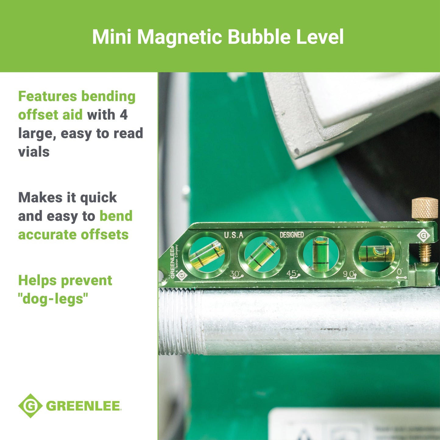 Greenlee L77 Mini Magnetic Bubble Level with Conduit Bending Offset Aid