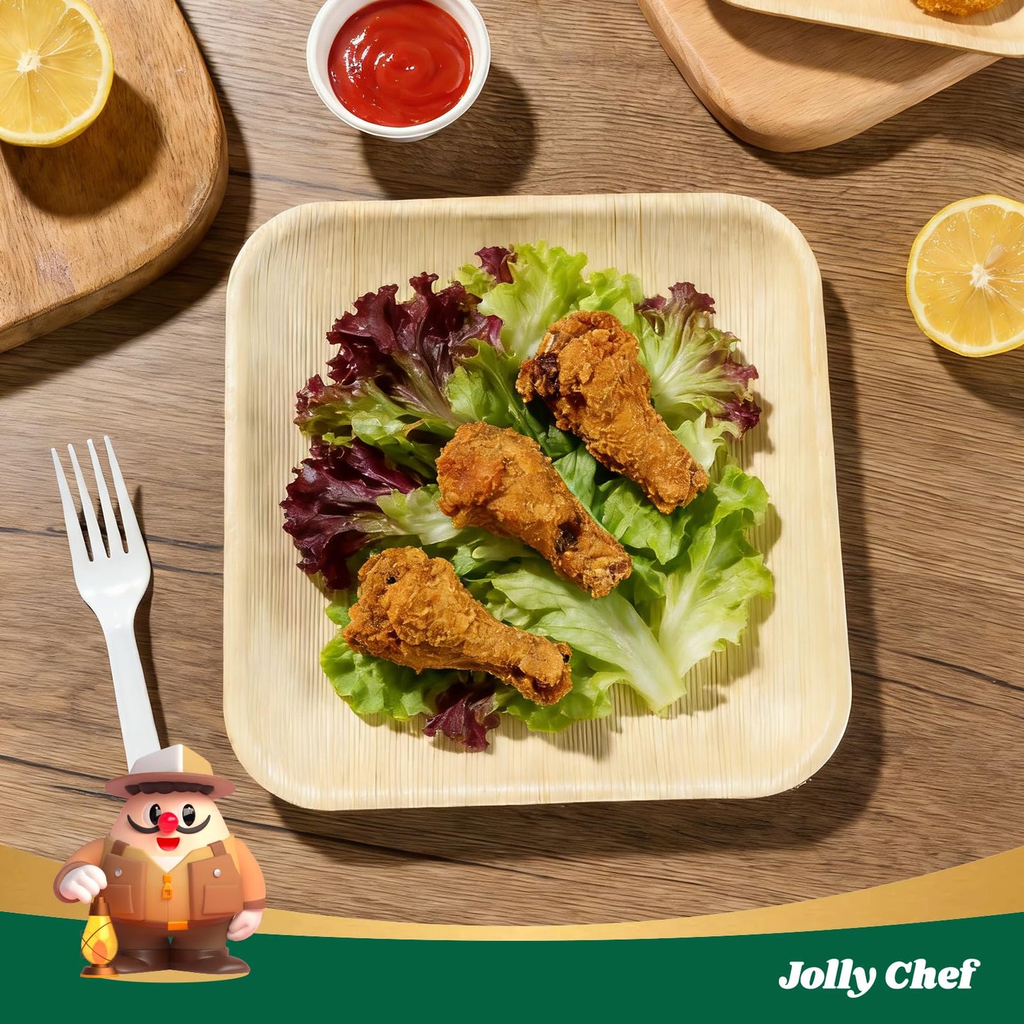 JOLLY CHEF Palm Leaf Plates, 6 Inch 100 Pack Bulk Disposable Like Bamboo Square Plates, Party Compostable Ideal for Dinner, Wedding, Party