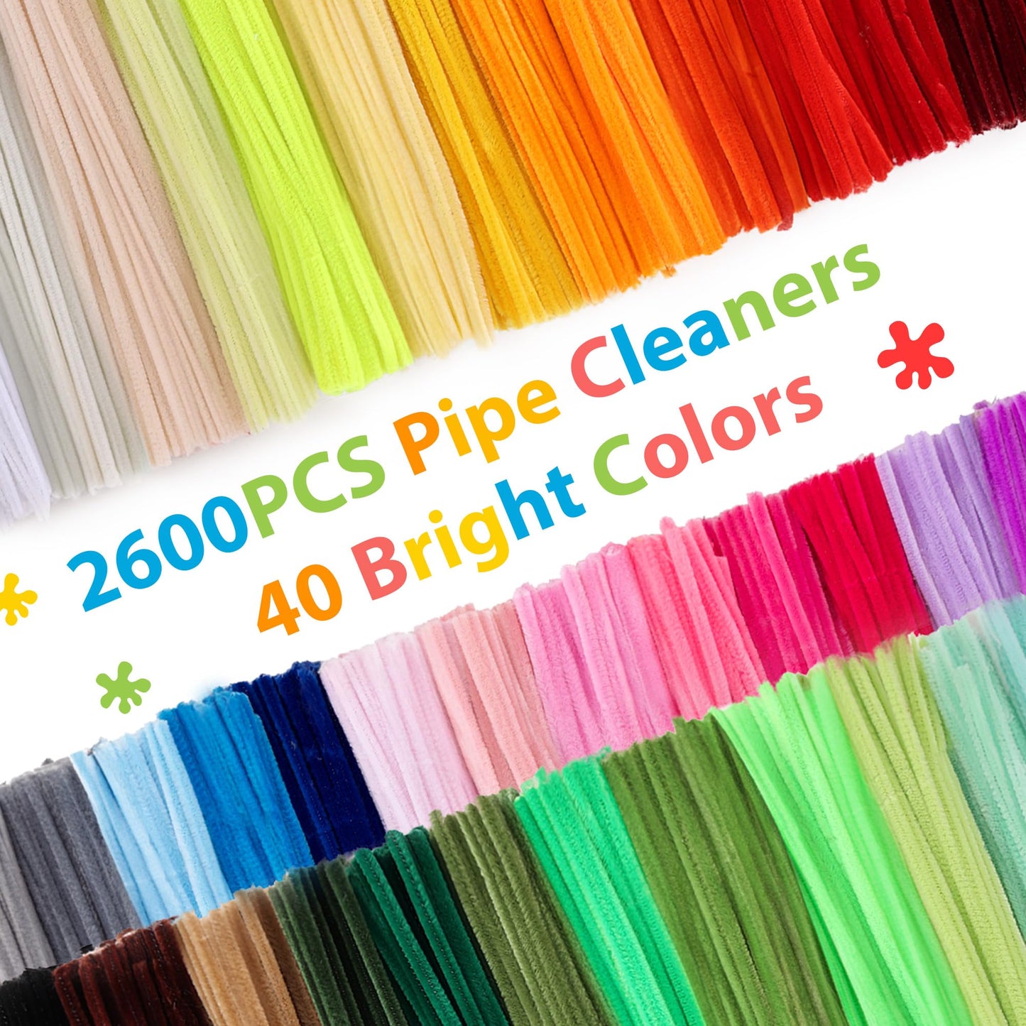 Caydo Pipe Cleaners Coloreful Chenille Stems for Art and Crafts, Children’s Craft Supplies (6 mm x 12 inch) (2600)