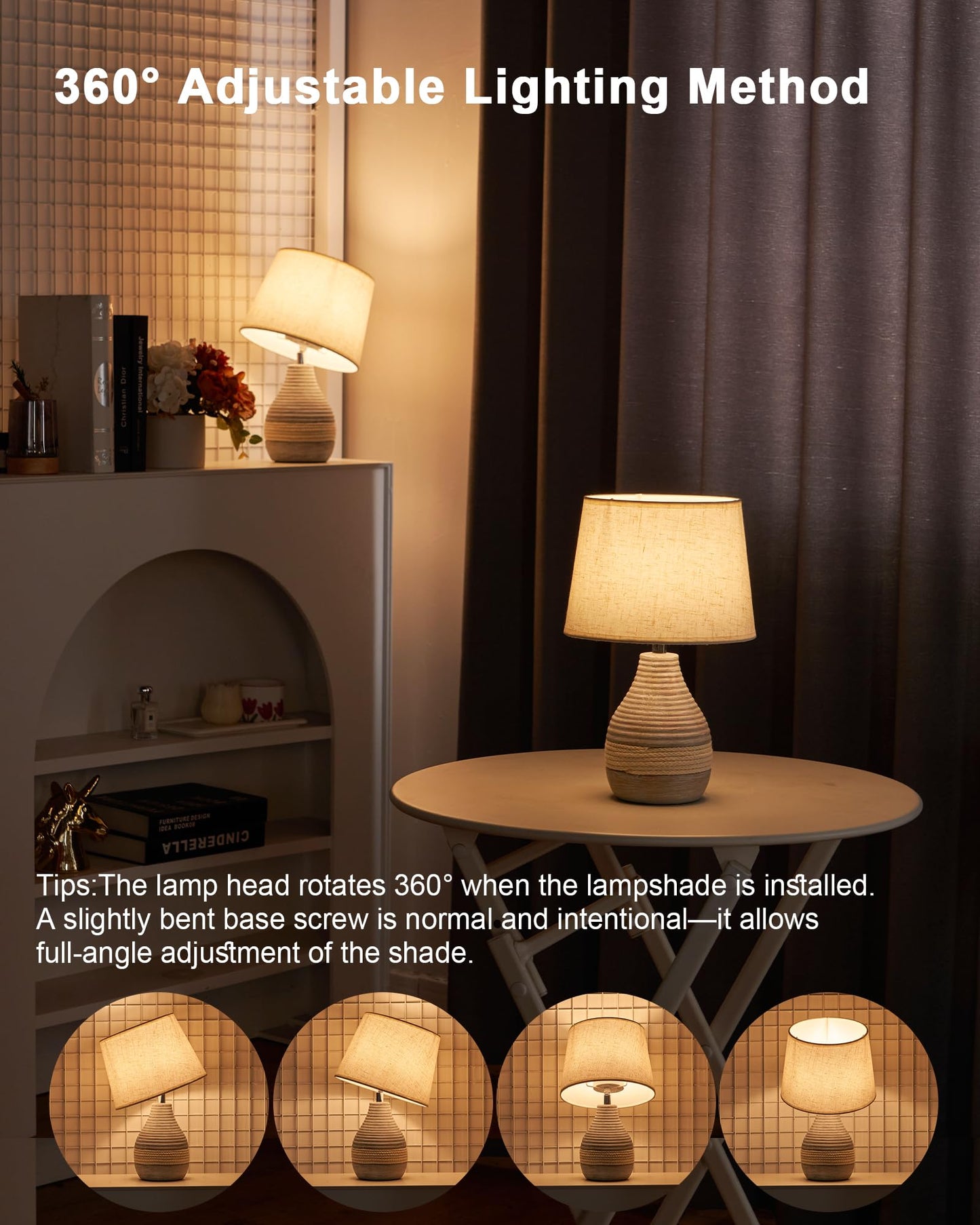 UMEXUS 13” Small Ceramic Cordless Table Lamp with Timer, Dimmer, Linen Shade, Remote Control, Rechargeable Battery Light for Patio Nightstand Kitchen Counter Living Room Side Table, Bulb Included