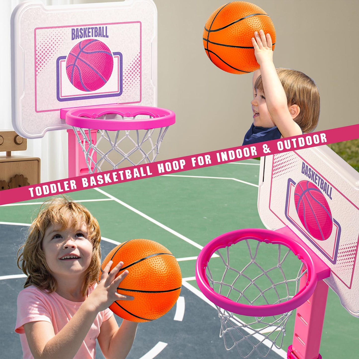 Toddler Basketball Hoop Indoor for Kids, Height Adjustable Poolside Basketball Hoop with 3 Balls for Outdoor Game, Portable Mini Basketball Goal Sport Toys Gift for Toddler Boy Girl Age 2 3 4