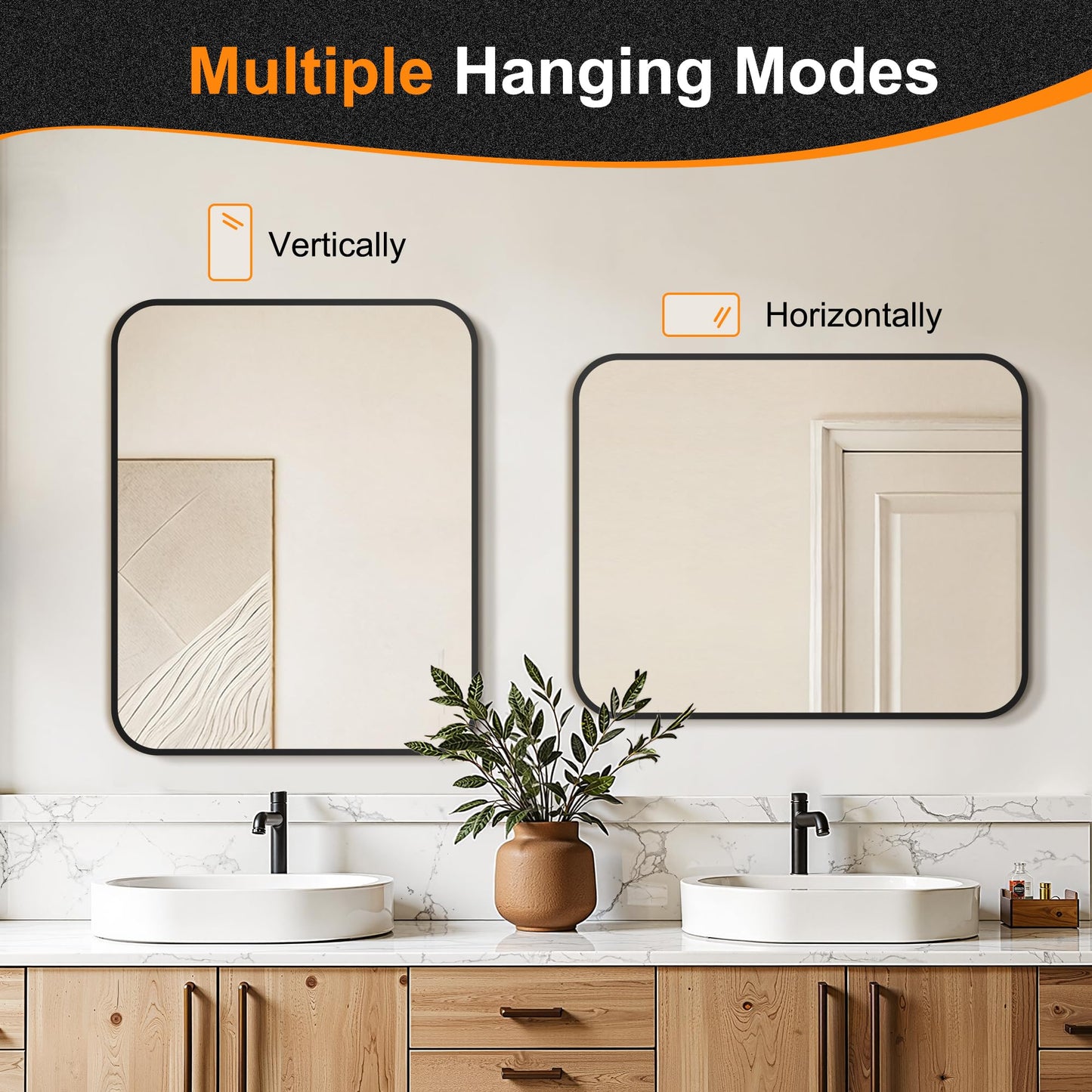 Delma Bathroom Vanity Mirror, Black Framed Bathroom Mirror for Over Sink, High-Definition Bathroom Mirror, Versatile Bathroom Vanity Mirror, Hangs Horizontally or Vertically(30x24, Black)