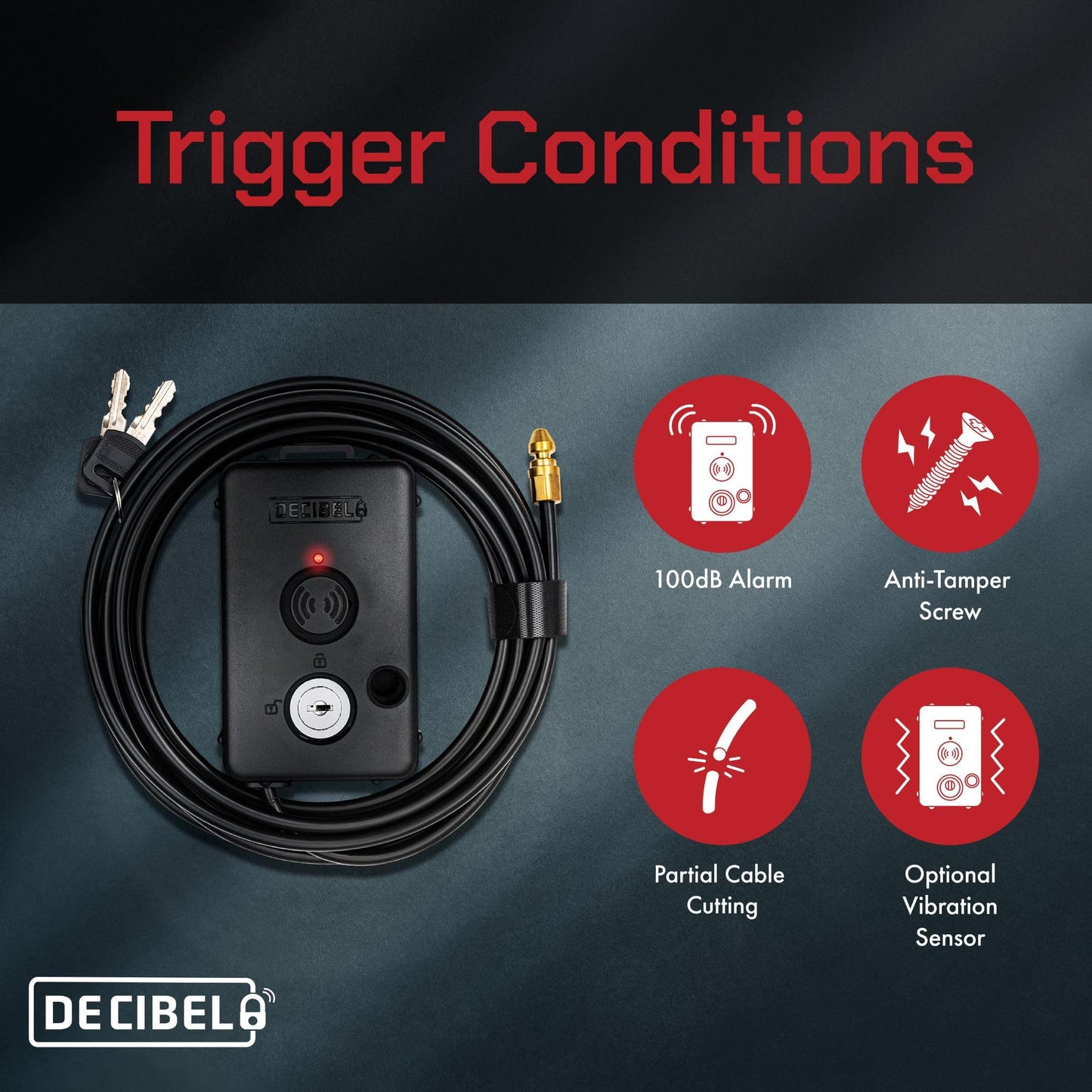Decibel 15ft Cable Lock with 100dB Alarm, Security Cable and Bike Lock Cable for Outdoor Gear & Power Tools