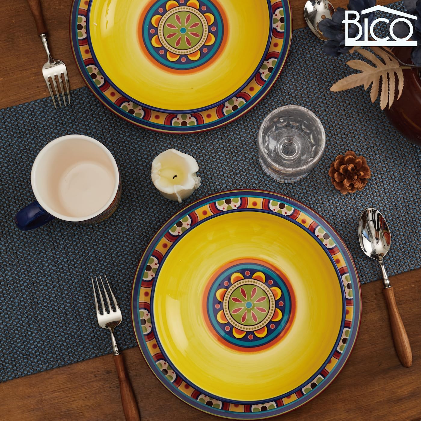 Bico Tunisian Pasta Bowls, 35oz Salad Bowl Set of 4, Large Ceramic Serving Dinner Bowls for Soup and Cereal, Microwave and Dishwasher Safe, Gift for Housewarming and Thanksgiving