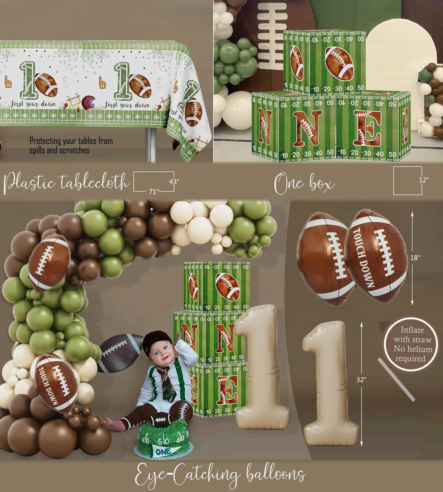 HYCSANBAO Football 1st Birthday Party Decorations，1st Year Down Birthday Decorations，First Year Down Football Birthday Decorations Party Supplies