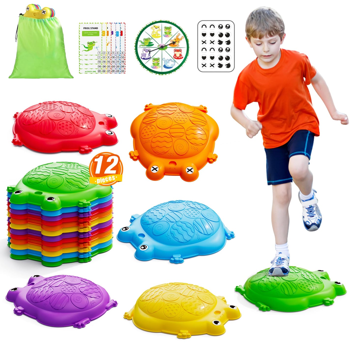 HYES Stepping Stones for Kids, 12PCS Non-Slip Toddler Balance Steps Stones, Obstacle Courses Sensory Toys, Coordination Game Gift for Boys Girls Indoor Outdoor Play