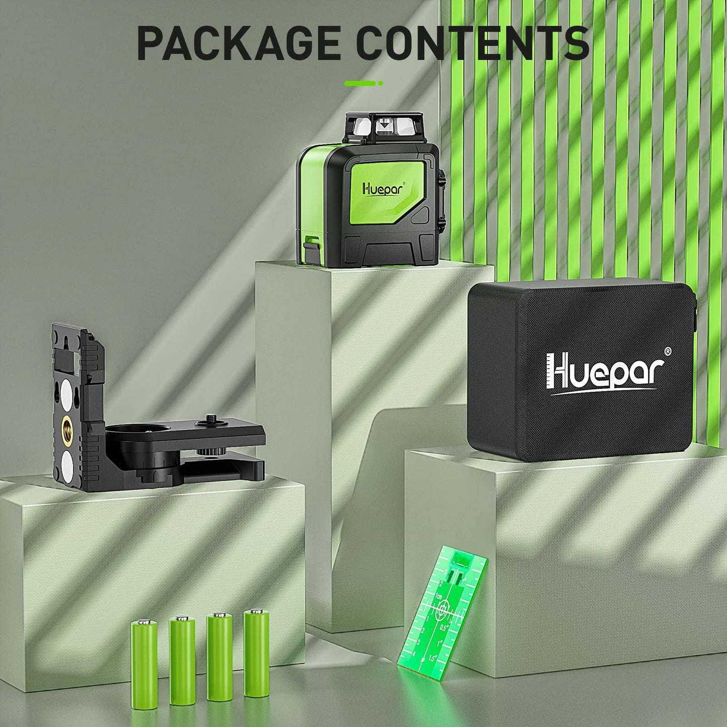 Huepar 901CG Self-Leveling Laser Level, 360 Green Beam Cross Line Laser Tool, Alignment 360-Degree Horizontal Line with Pulse Mode, Magnetic Pivoting Base Included