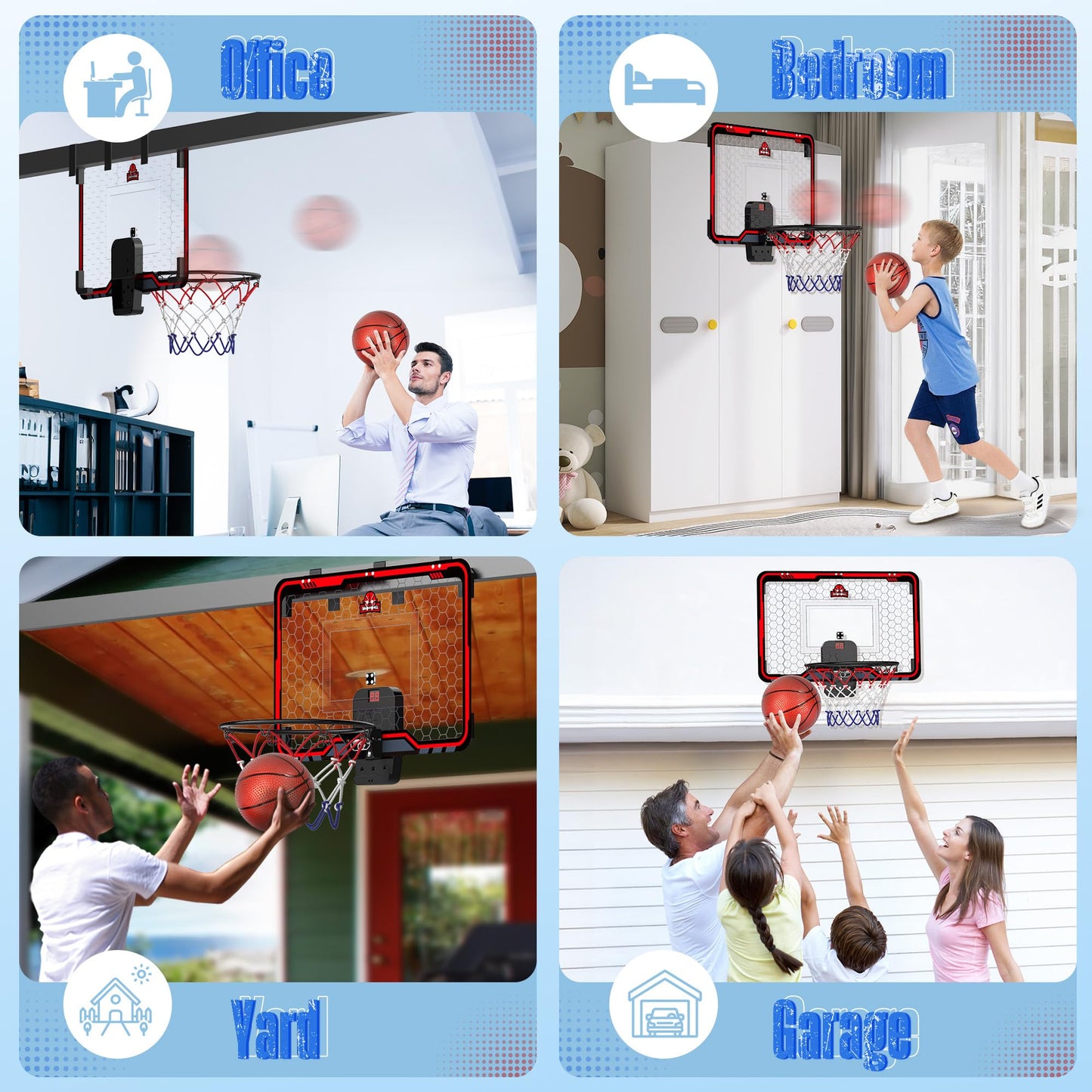 HopeRock Large Indoor Basketball Hoop for Kids and Adults, 24 X 16 Inch Over The Door Basketball Hoops with Electronic Scoreboard, Birthday Toys Gifts for Teen Boys Girls