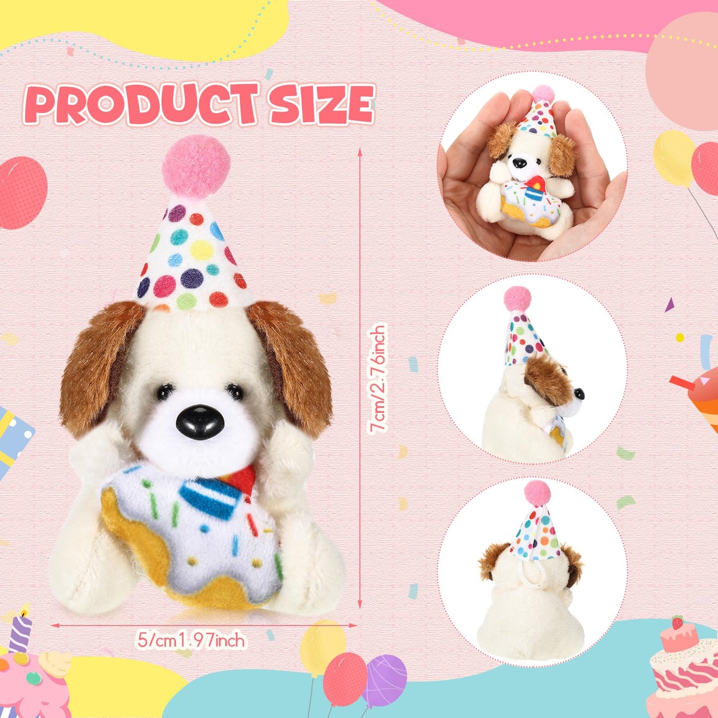 Gejoy 24 Pcs Mini Birthday Puppy Dog Stuffed Animal Bulk Plush Toy with Birthday Hat Cute Soft Puppy Toy Bulk for Goodie Bag Filler Exchange Gift Party Game Reward Carnival Prize