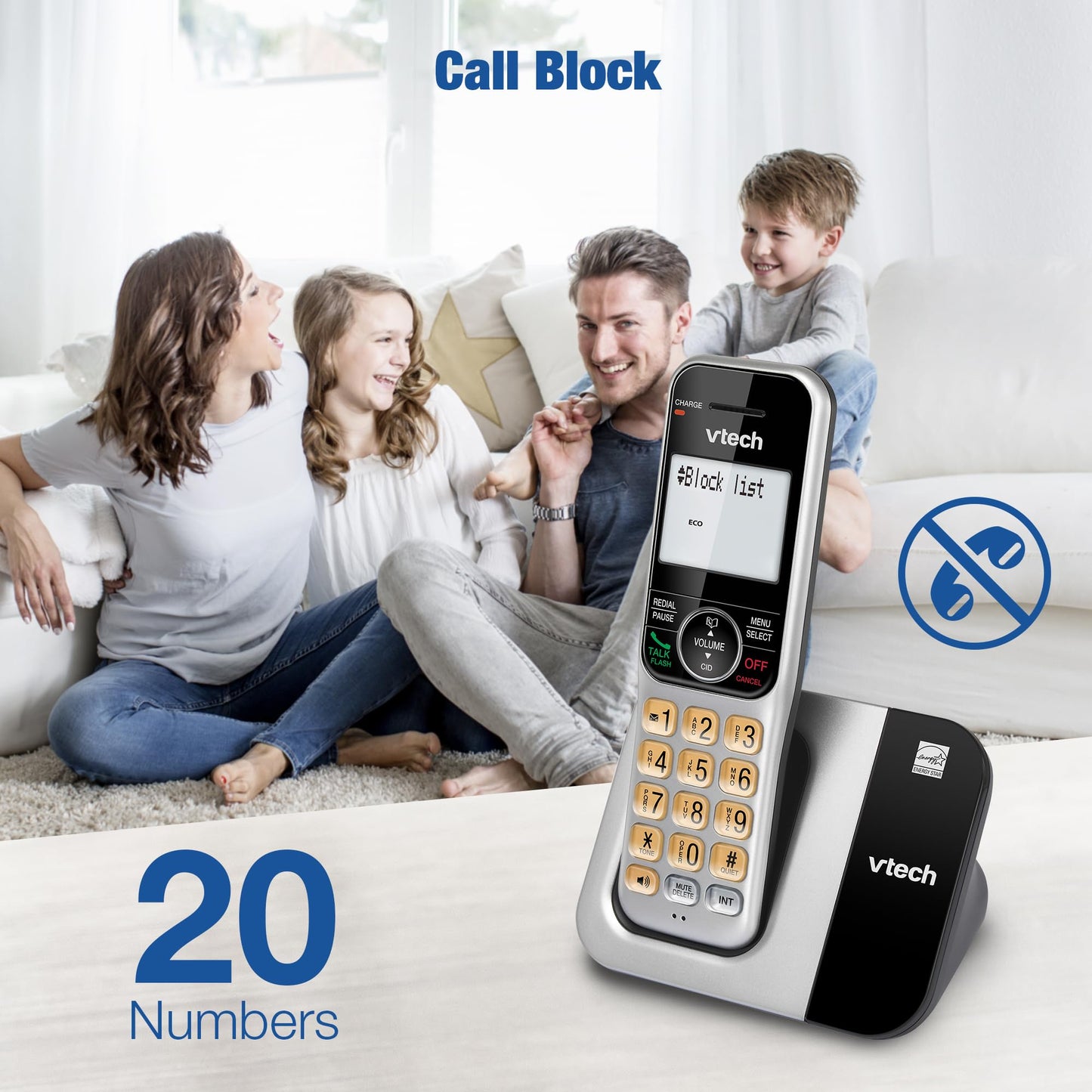 VTech 2-Handsets Cordless Phone System for Home with Call Block, Large Display & Buttons, Backlit Screen, Full-Duplex Speakerphone, Caller ID/Call Waiting, DECT 6.0, Table & Wall Mountable | CS5319-2