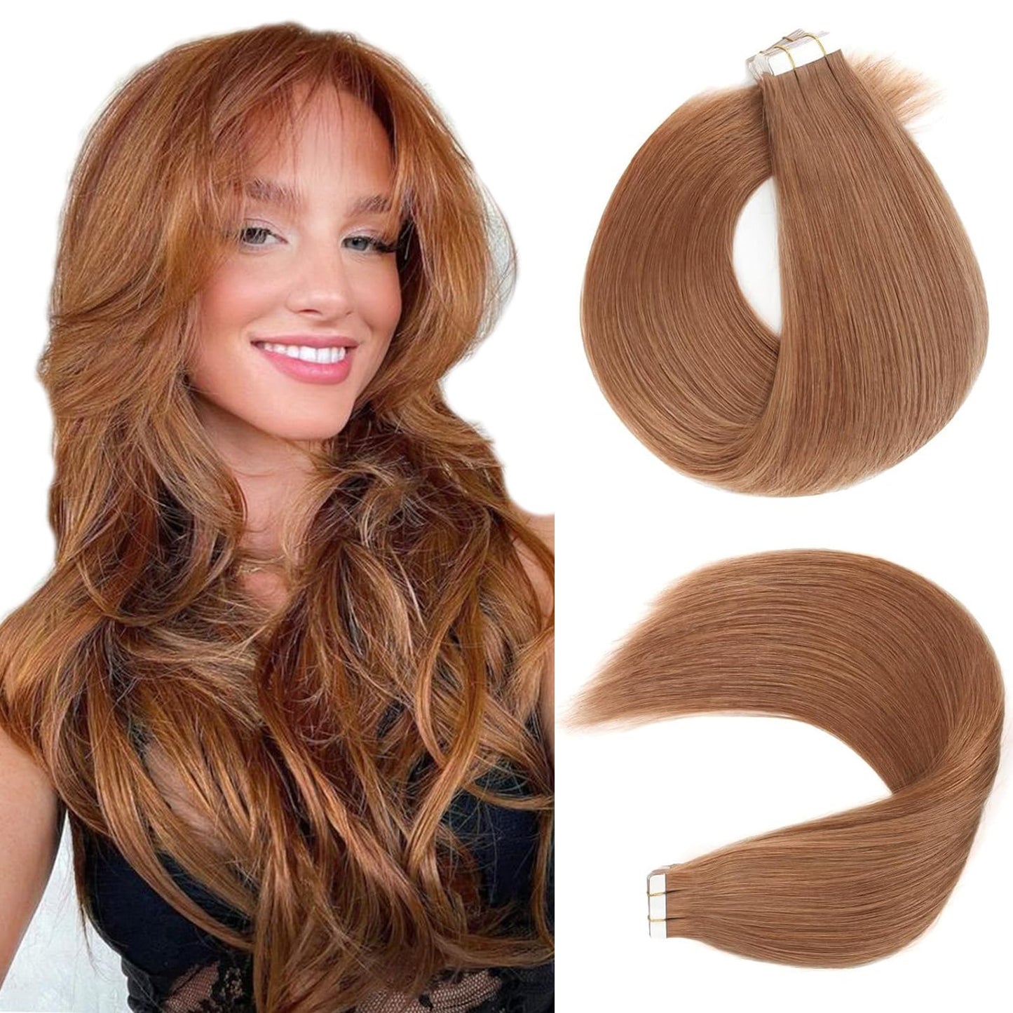 LovrioTape in Hair Extensions, Colored Light Auburn, Invisible Seamless Double Side Real Remy Human Hair 50 Gram 22 Inch 20 Pieces
